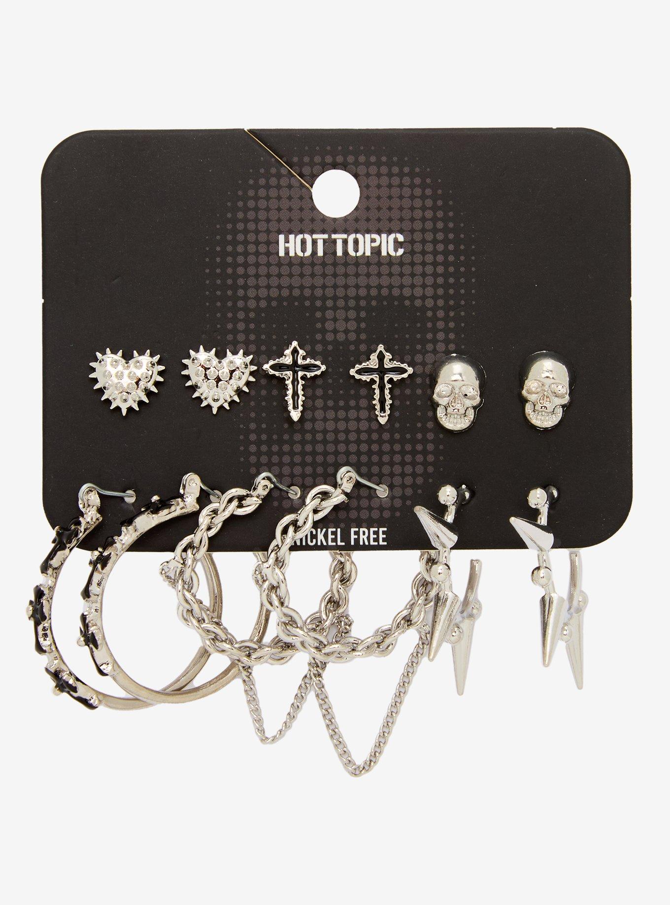 Skull Cross Stud & Hoop Earring Set, , hi-res
