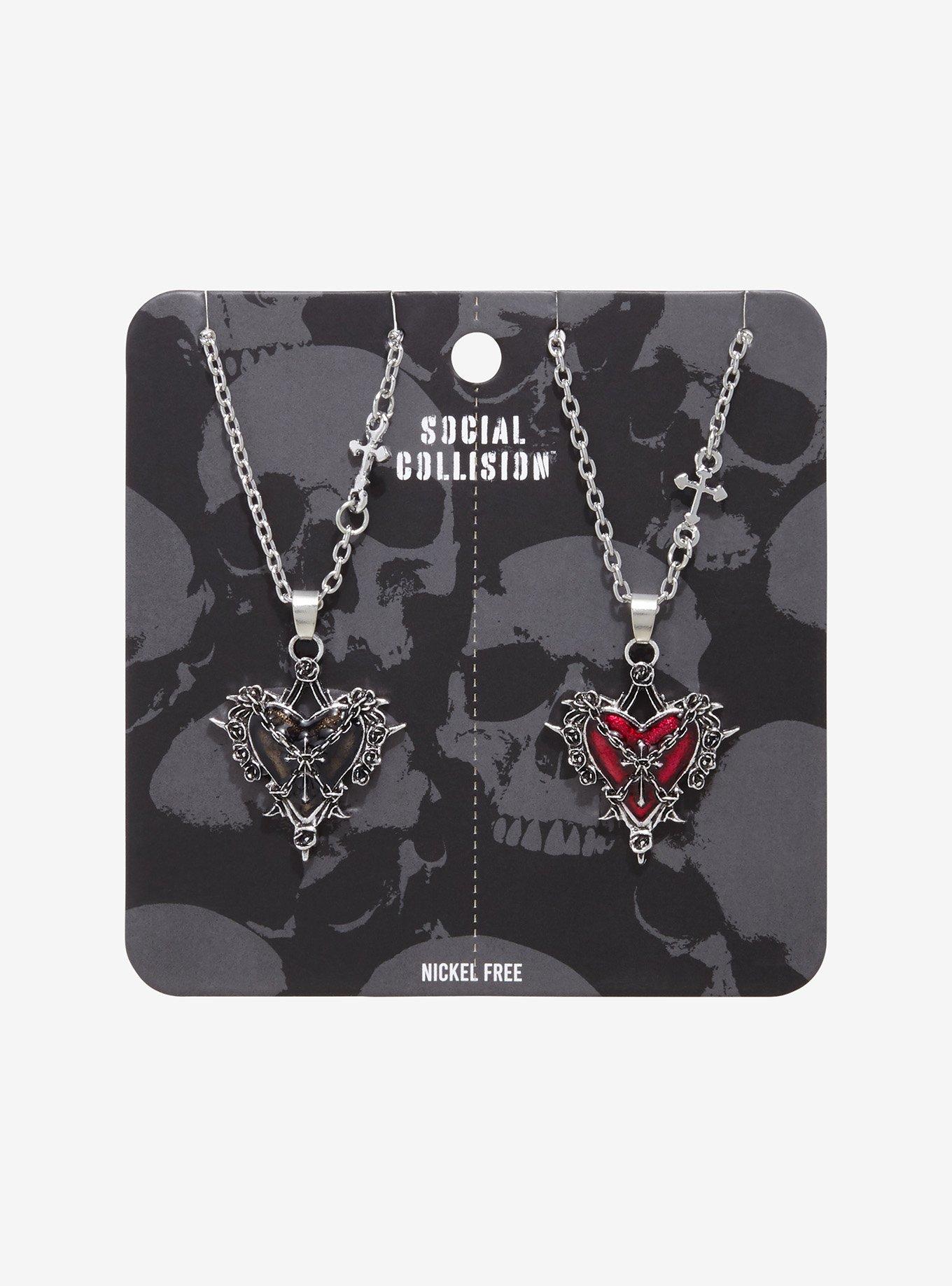 Social Collision Cross Heart Best Friend Necklace Set, , hi-res