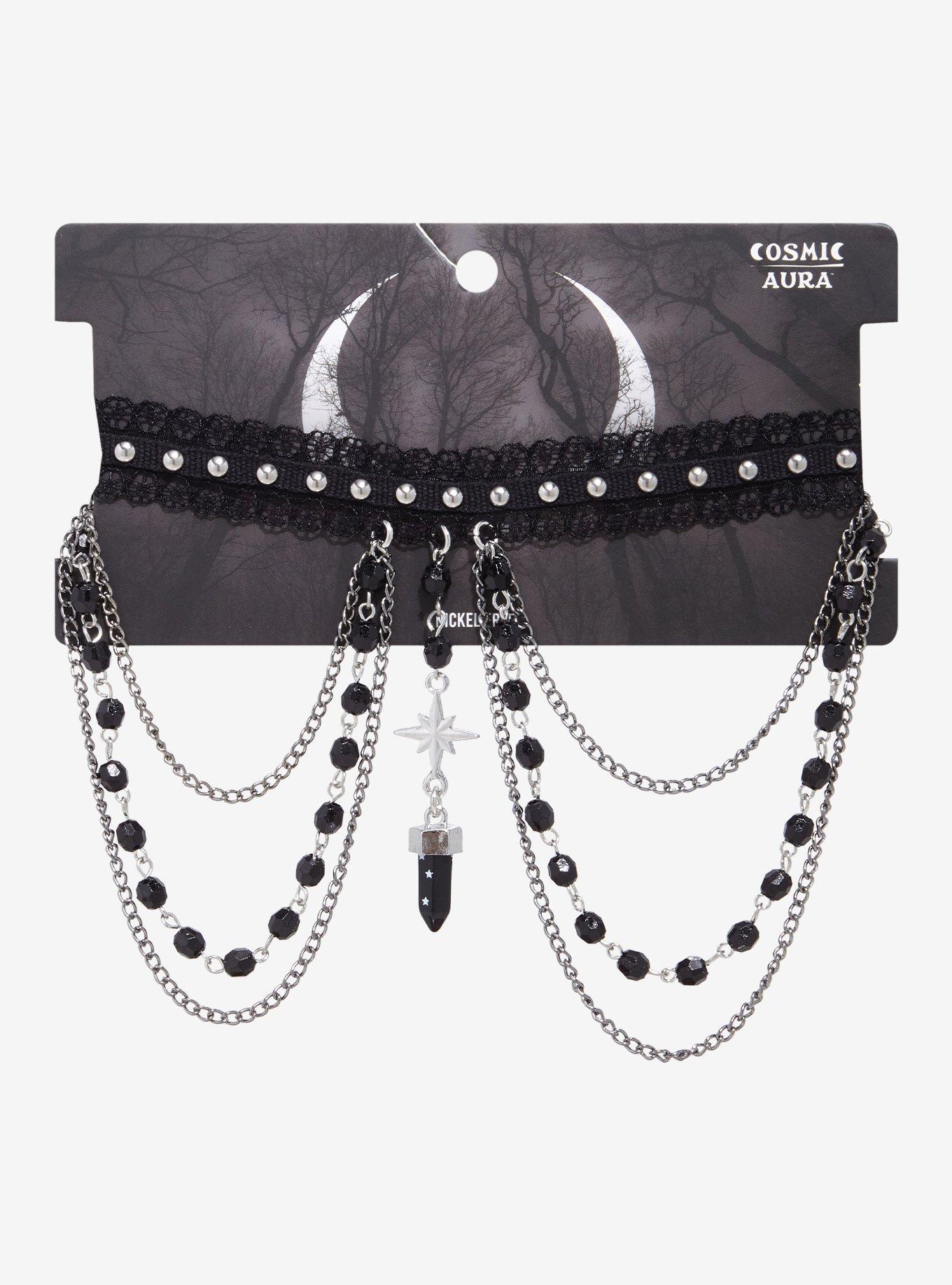 Cosmic Aura Black Crystal Draped Chain Choker, , hi-res