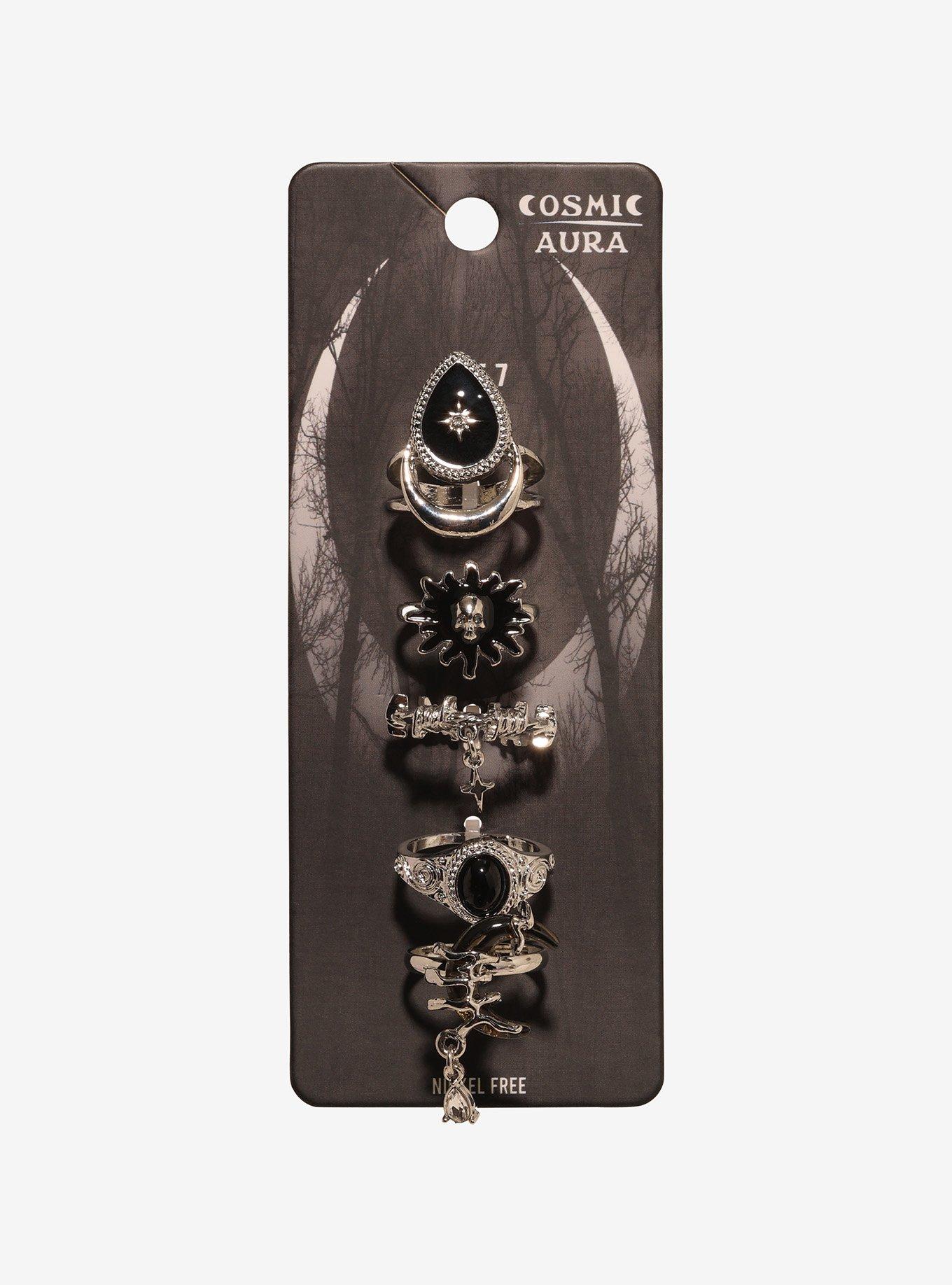 Cosmic Aura Dark Celestial Skull Gem Ring Set, , hi-res