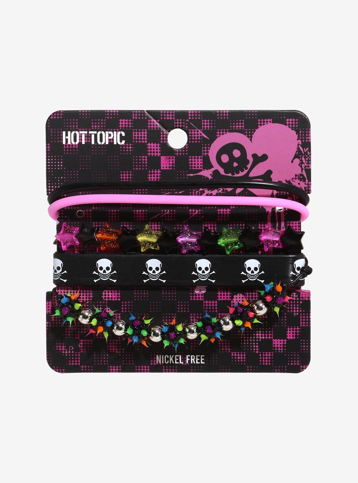 Multicolored Spike Ball Skull Star Bracelet Set, , hi-res