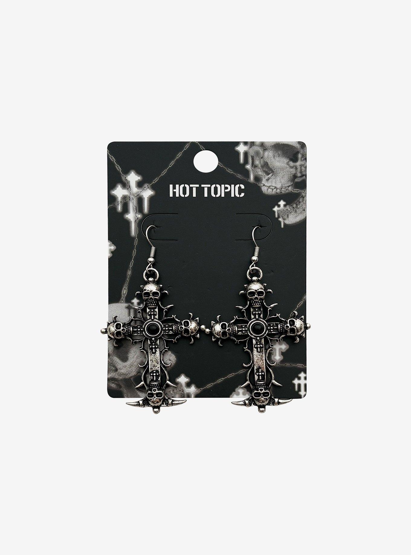 Skull Cross Drop Earrings, , hi-res