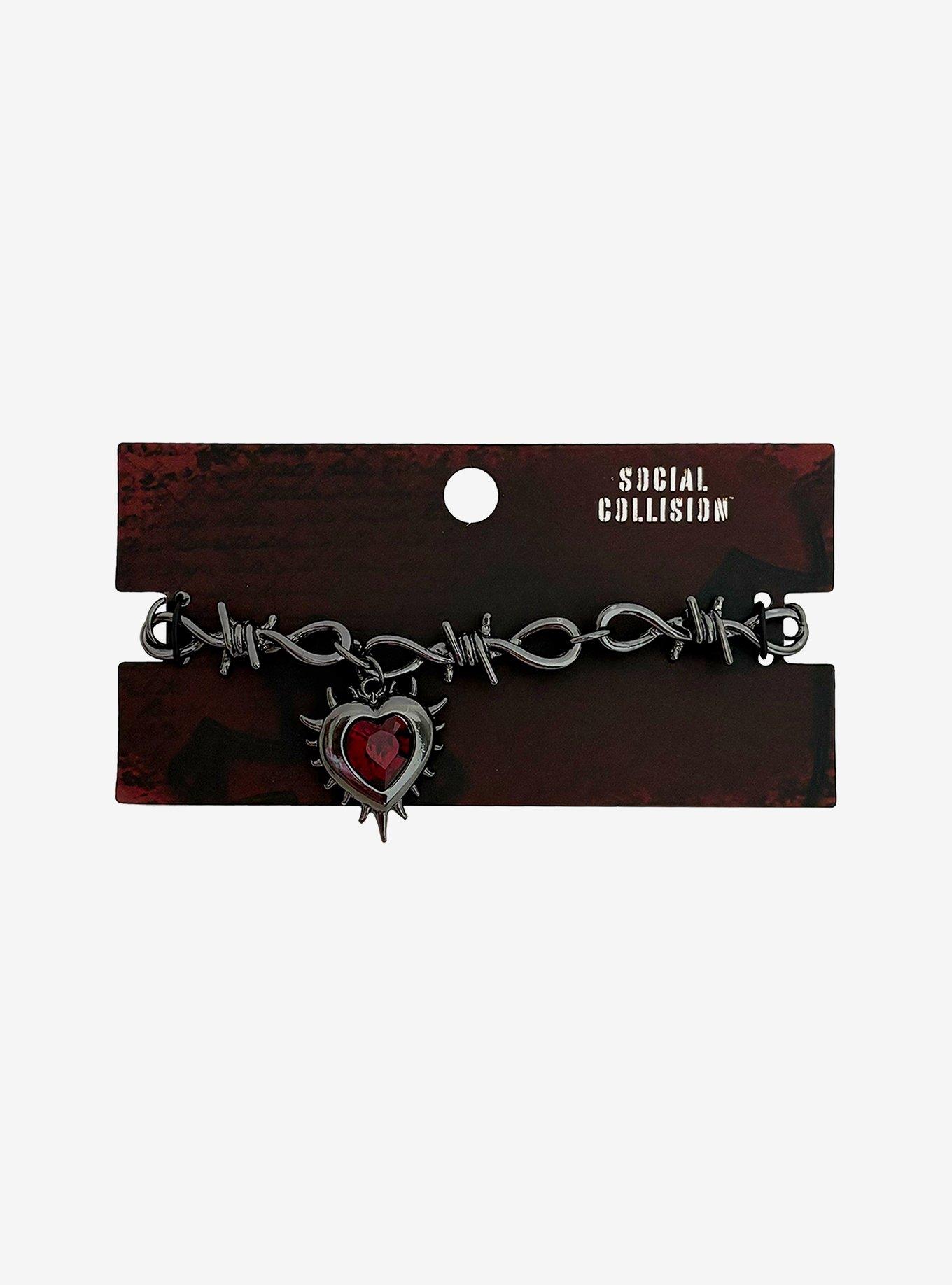 Social Collision Spiked Heart Bracelet, , hi-res
