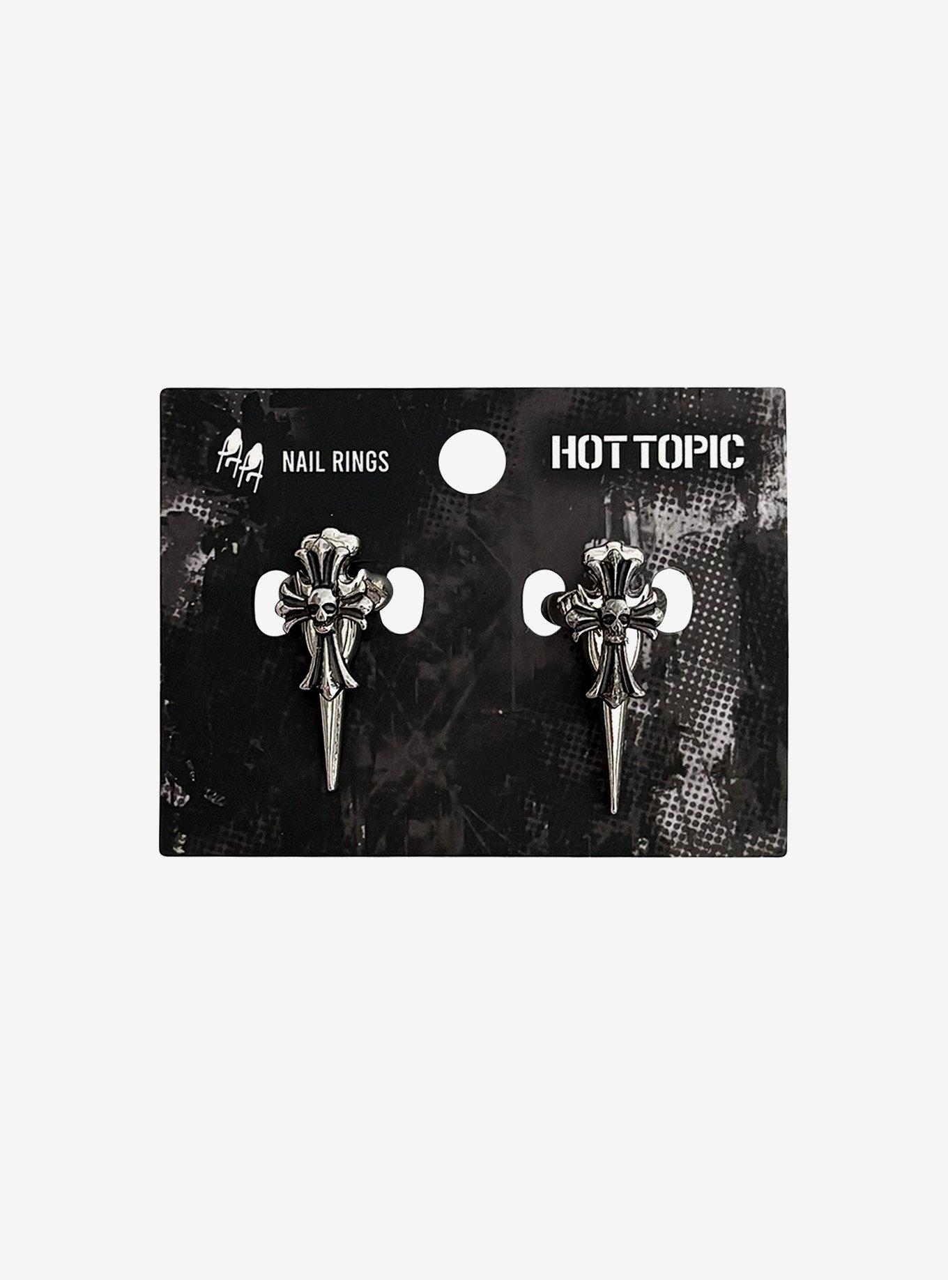 Spiked Skull Cross Nail Ring Set, , hi-res