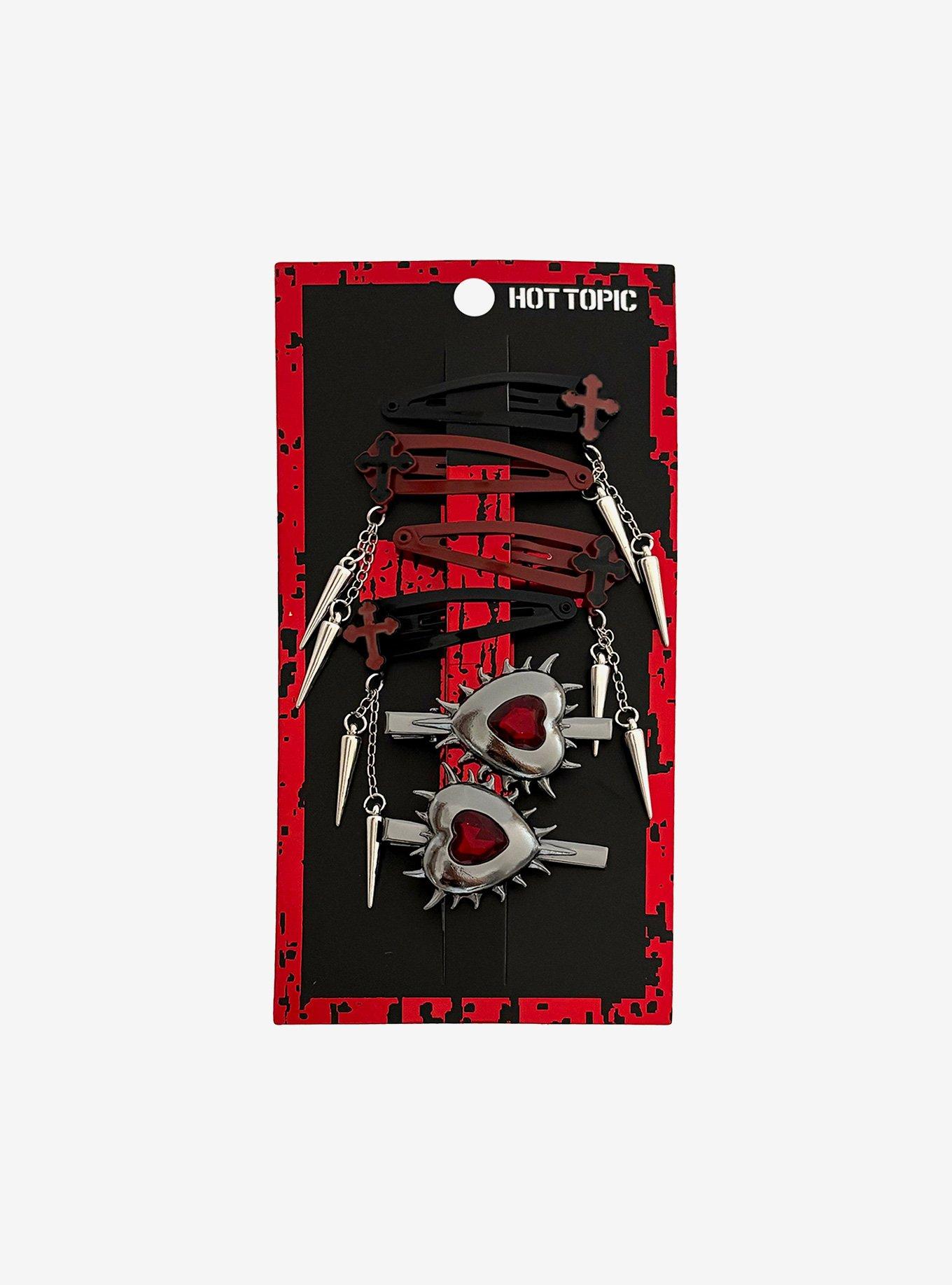 Cross Spike Heart Hair Clip Set, , hi-res