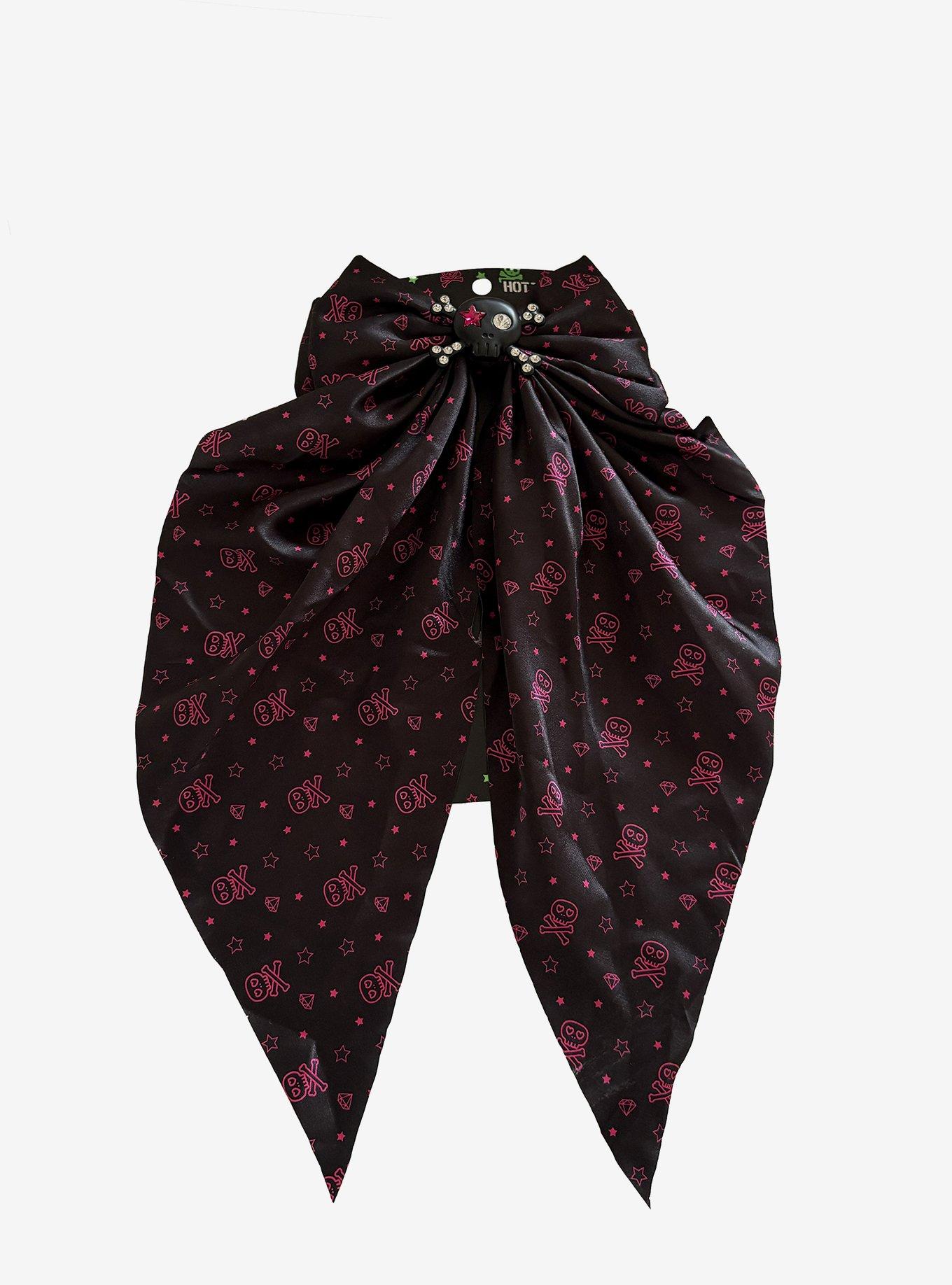 Skull Pink Rhinestone Hair Bow, , hi-res