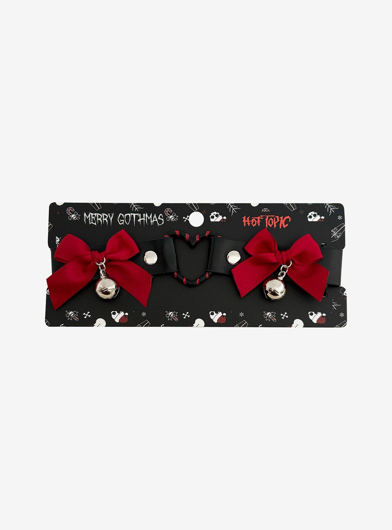 Gothmas Black & Red Heart Bow Choker, , hi-res