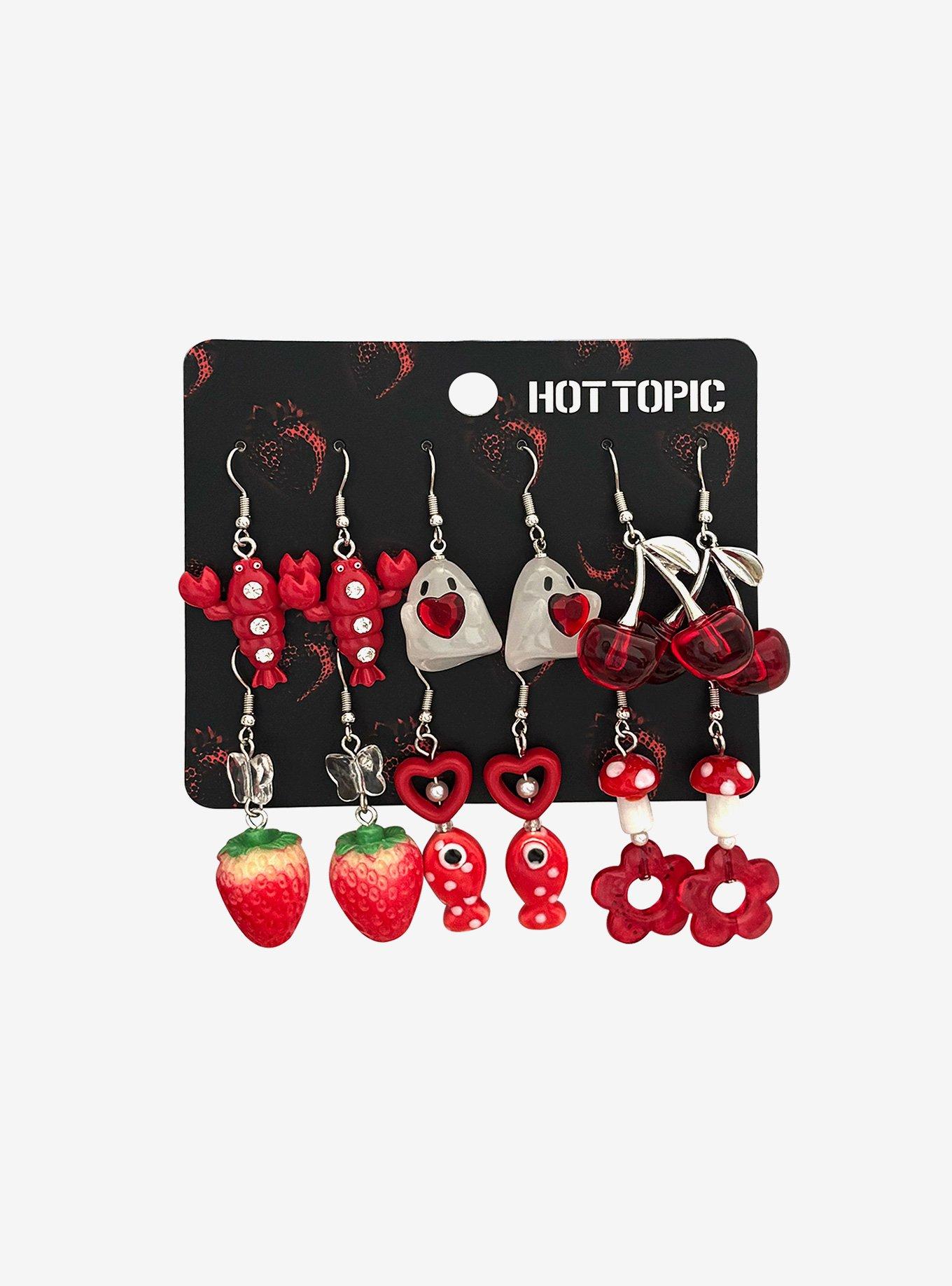 Red Novelty Charm Drop Earring Set, , hi-res