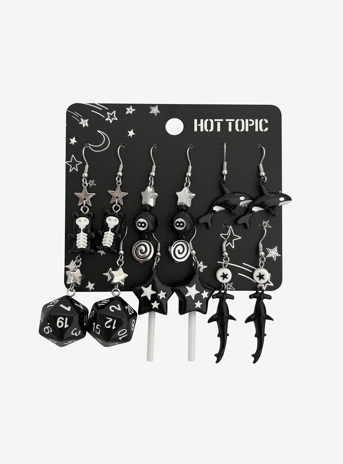 Black Novelty Charm Drop Earring Set, , hi-res