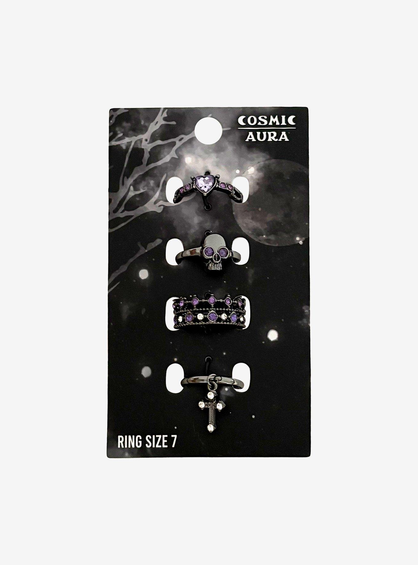 Cosmic Aura Purple Gem Cross Ring Set, , hi-res
