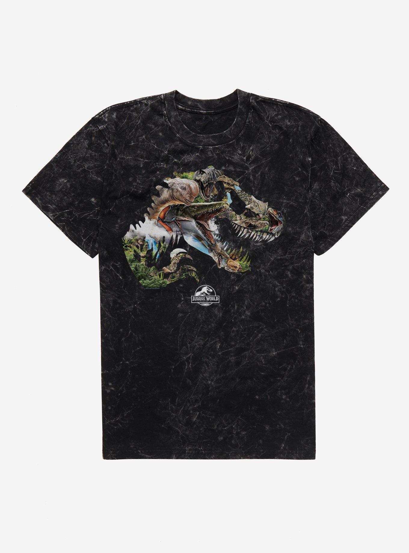 Jurassic World Rebirth Dinosaur Collage Logo Mineral Wash T-Shirt, BLACK MINERAL WASH, hi-res