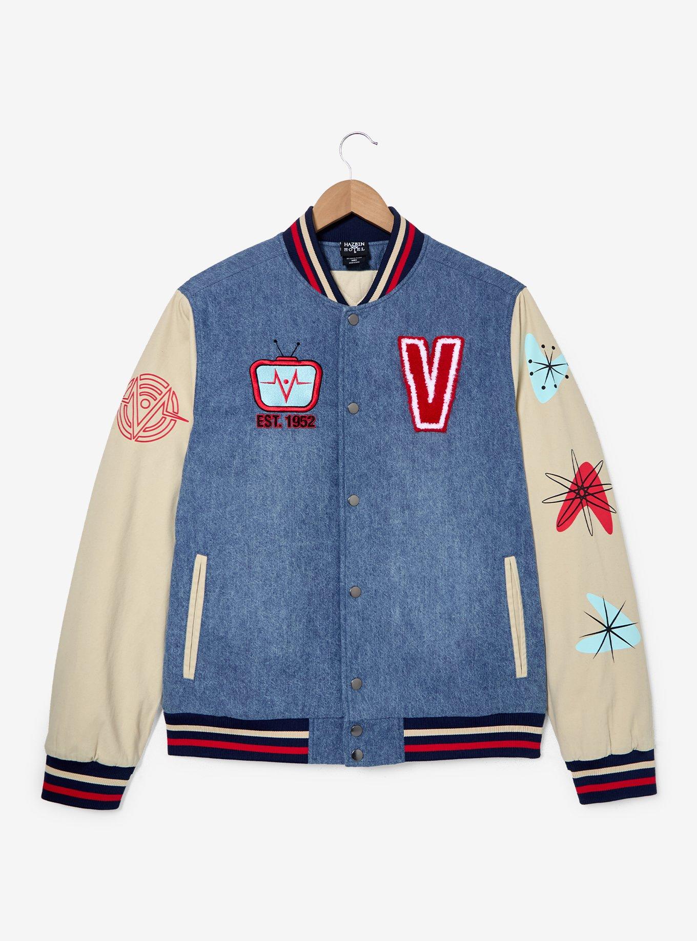 Hazbin Hotel Voxtek Vintage Denim Varsity Jacket — BoxLunch Exclusive, , hi-res