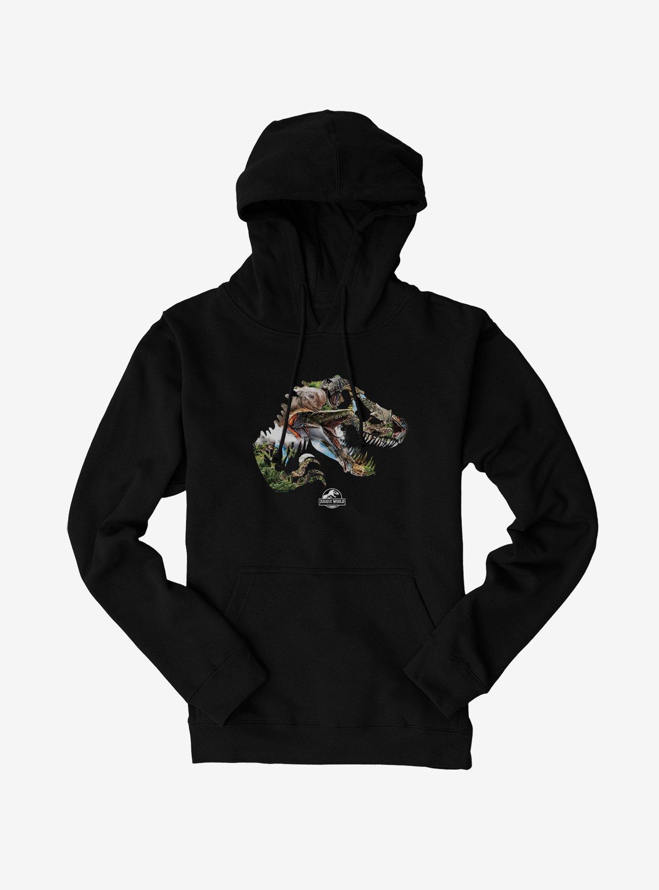 Jurassick World Rebirth Dinosaur Collage Logo Hoodie, , hi-res