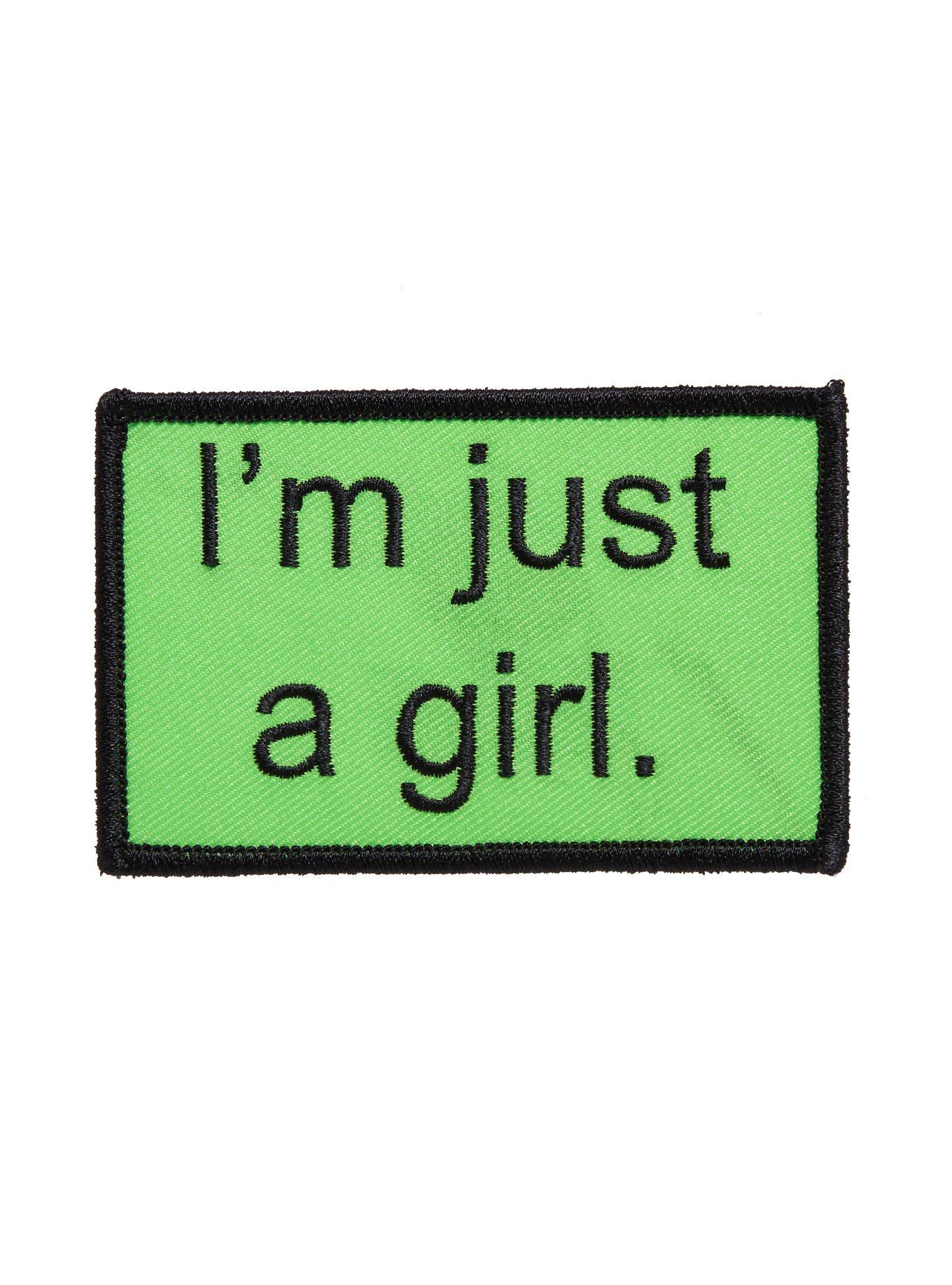 Black & Green I'm Just A Girl Patch, , hi-res
