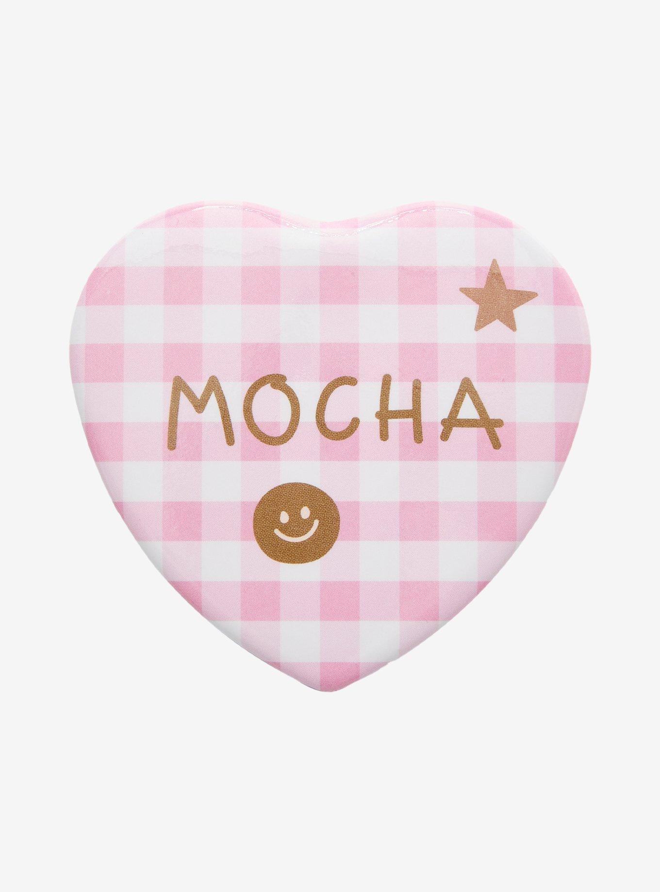 Mocha Pink Plaid Heart Button, , hi-res