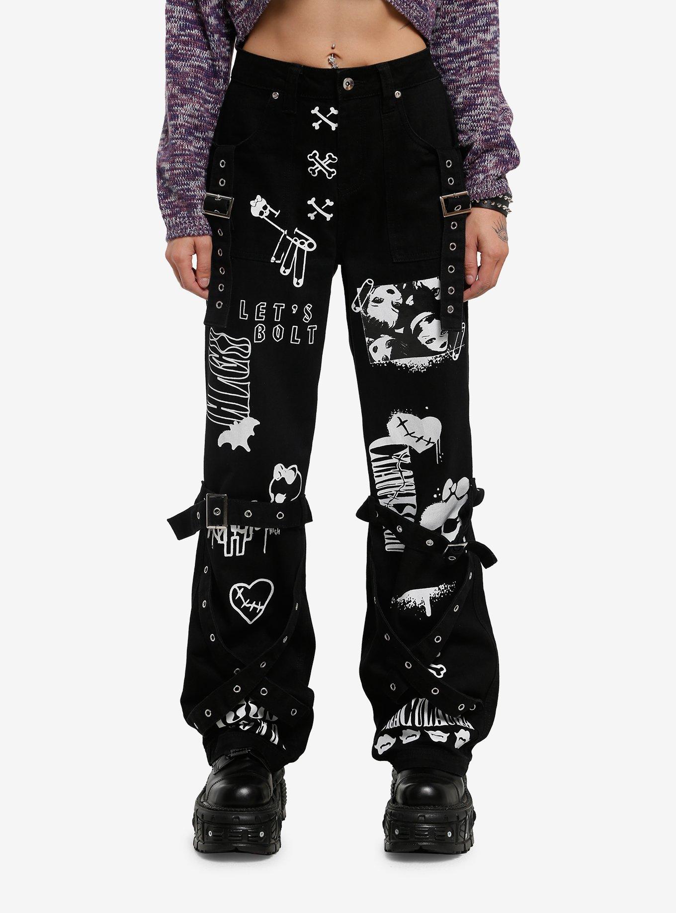 Monster High Black & White Icons Grommet Strap Jeans, , hi-res