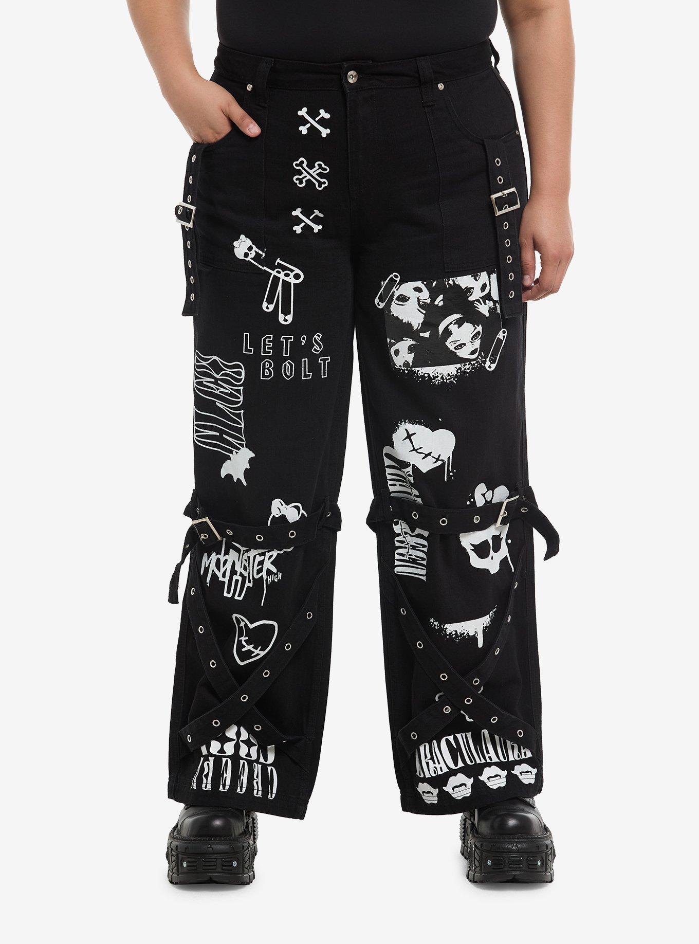 Monster High Black & White Icons Grommet Strap Jeans Plus Size, , hi-res