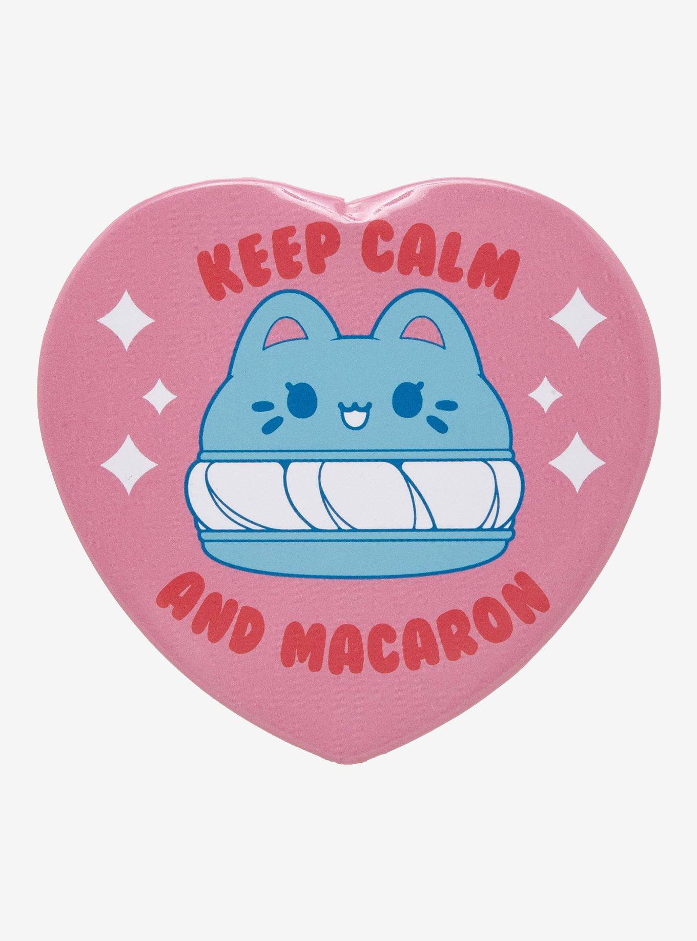 Tasty Peach Cat Macaron Calm 3 Inch Heart Button, , hi-res