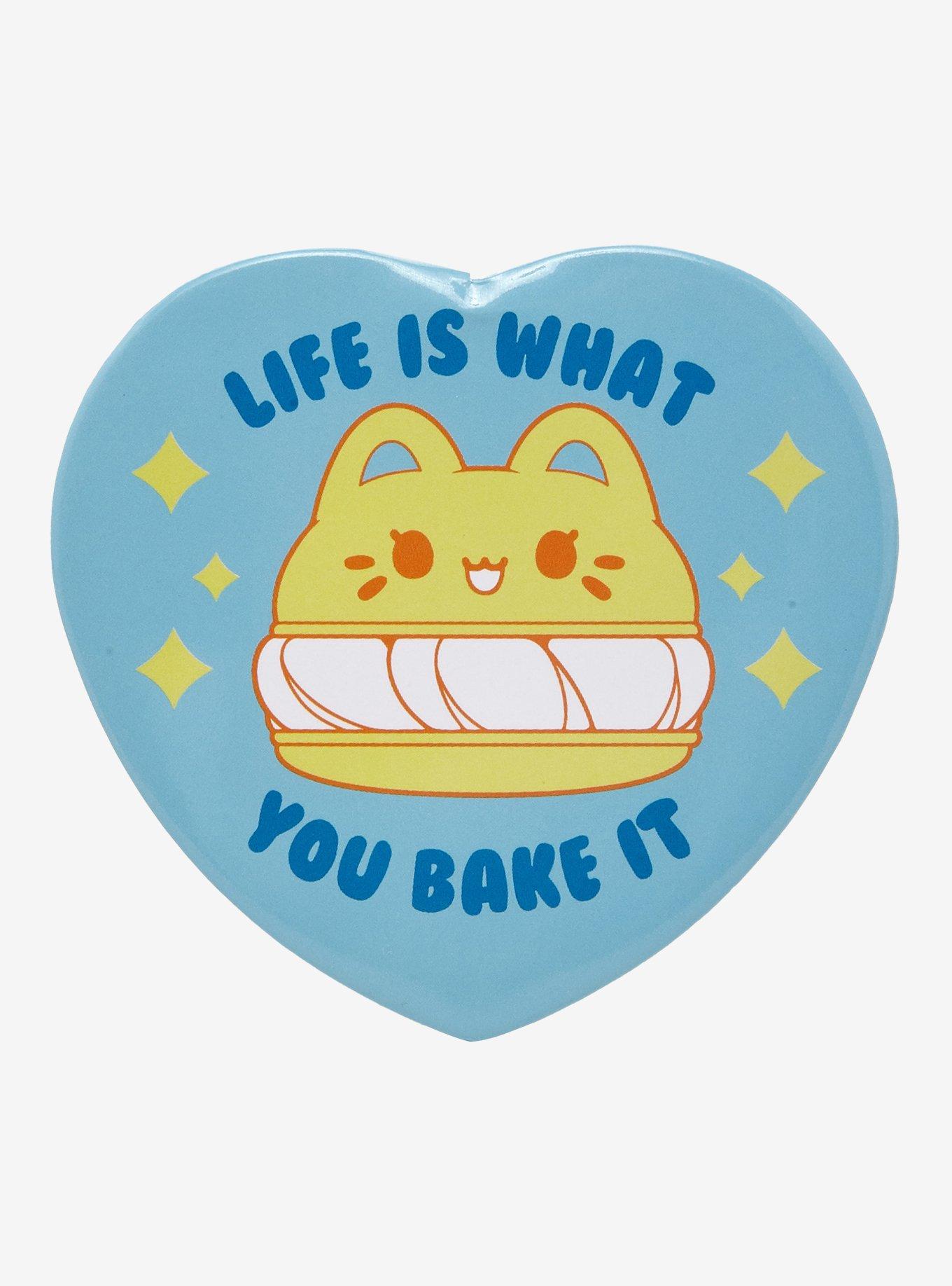 Tasty Peach Cat Macaron Life 3 Inch Heart Button, , hi-res