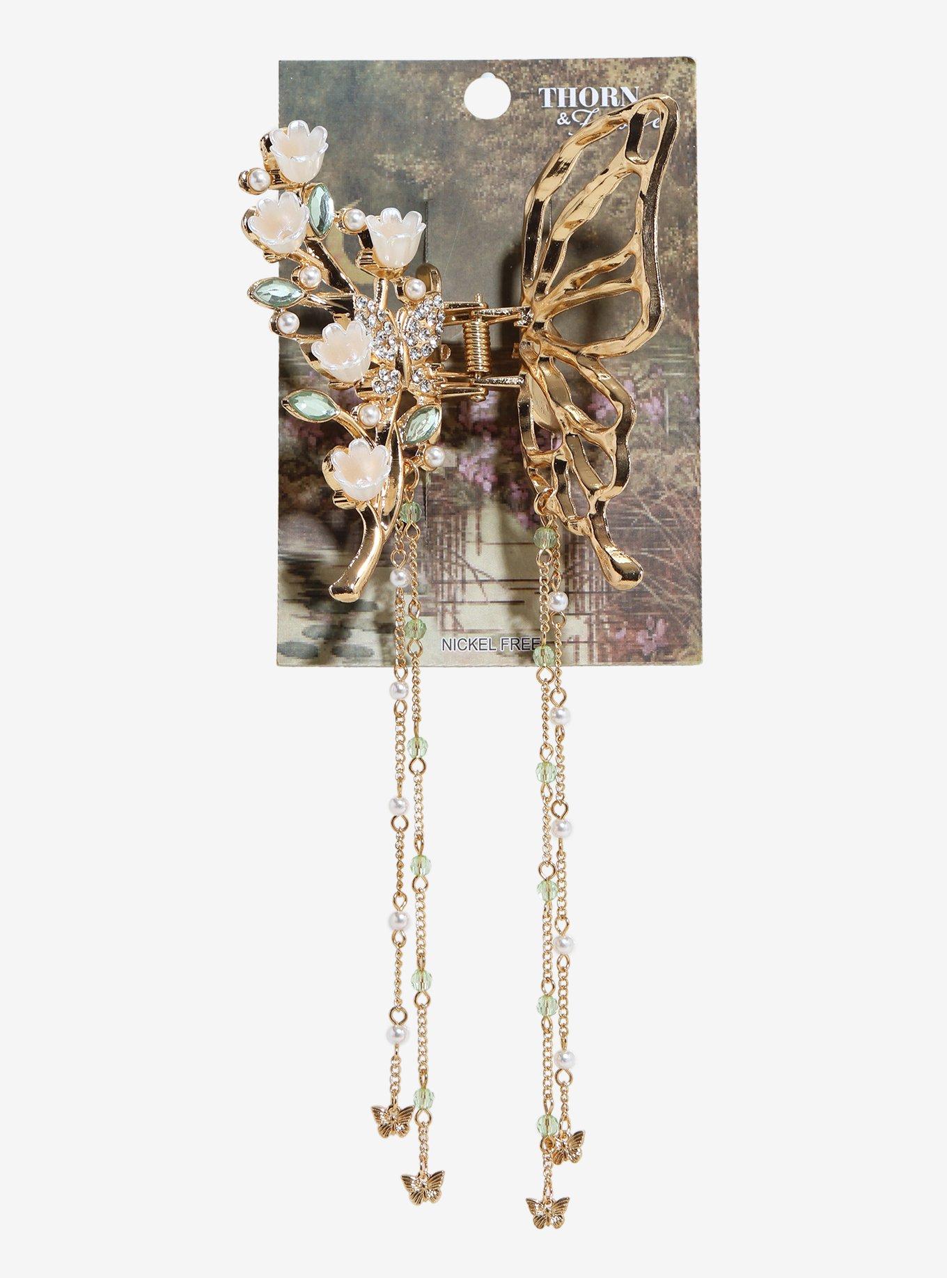 Thorn & Fable Floral Butterfly Claw Hair Clip, , hi-res