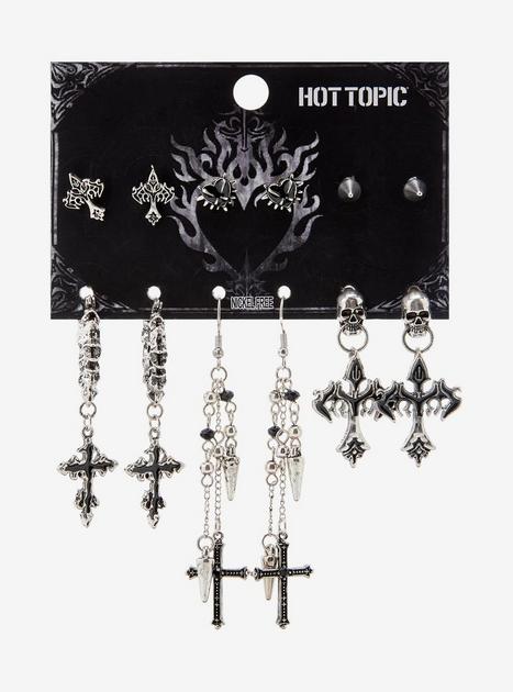 Gothic Cross Spike Heart Earring Set | Hot Topic