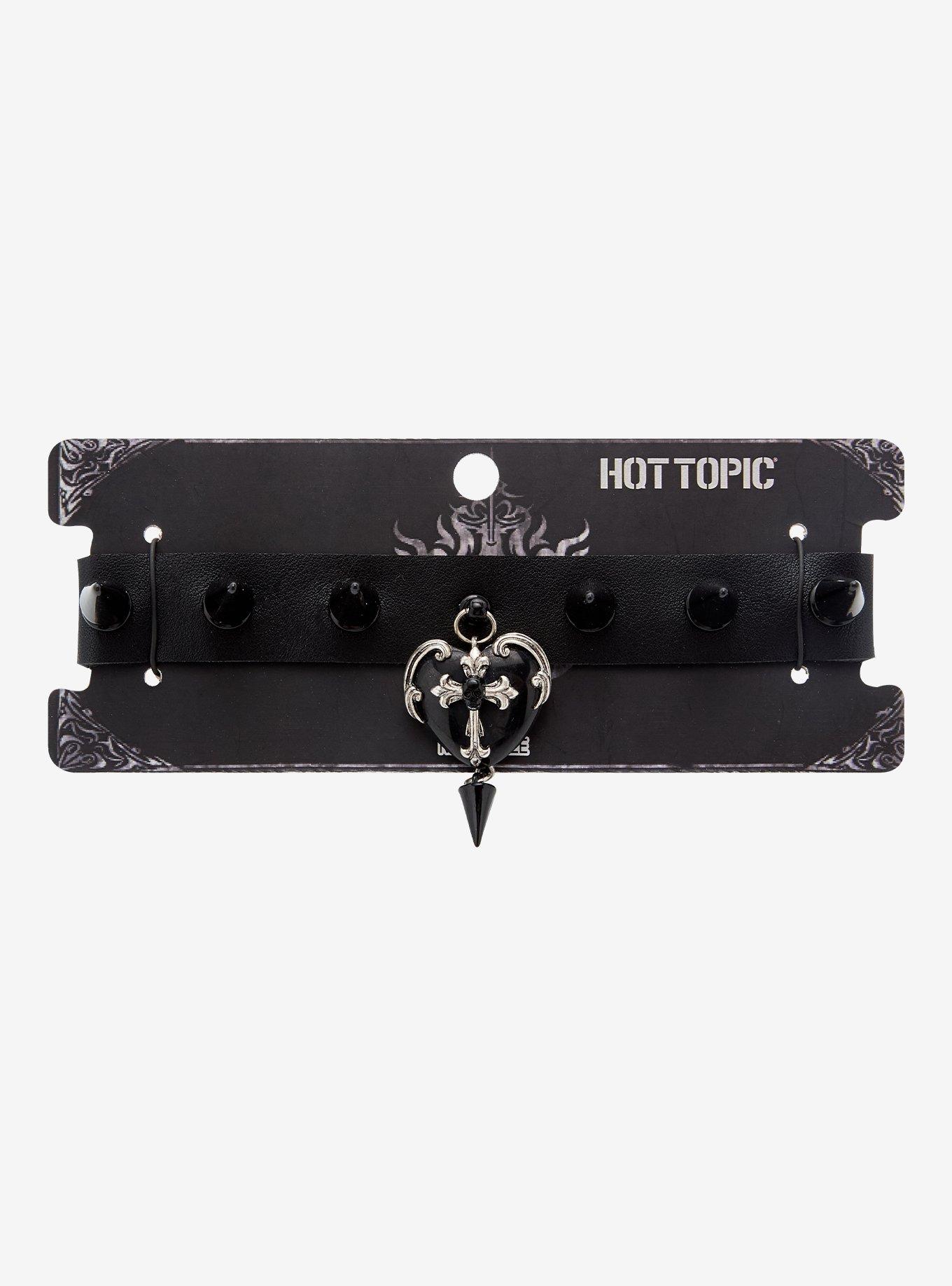 Black Spike Heart Cross Choker, , hi-res