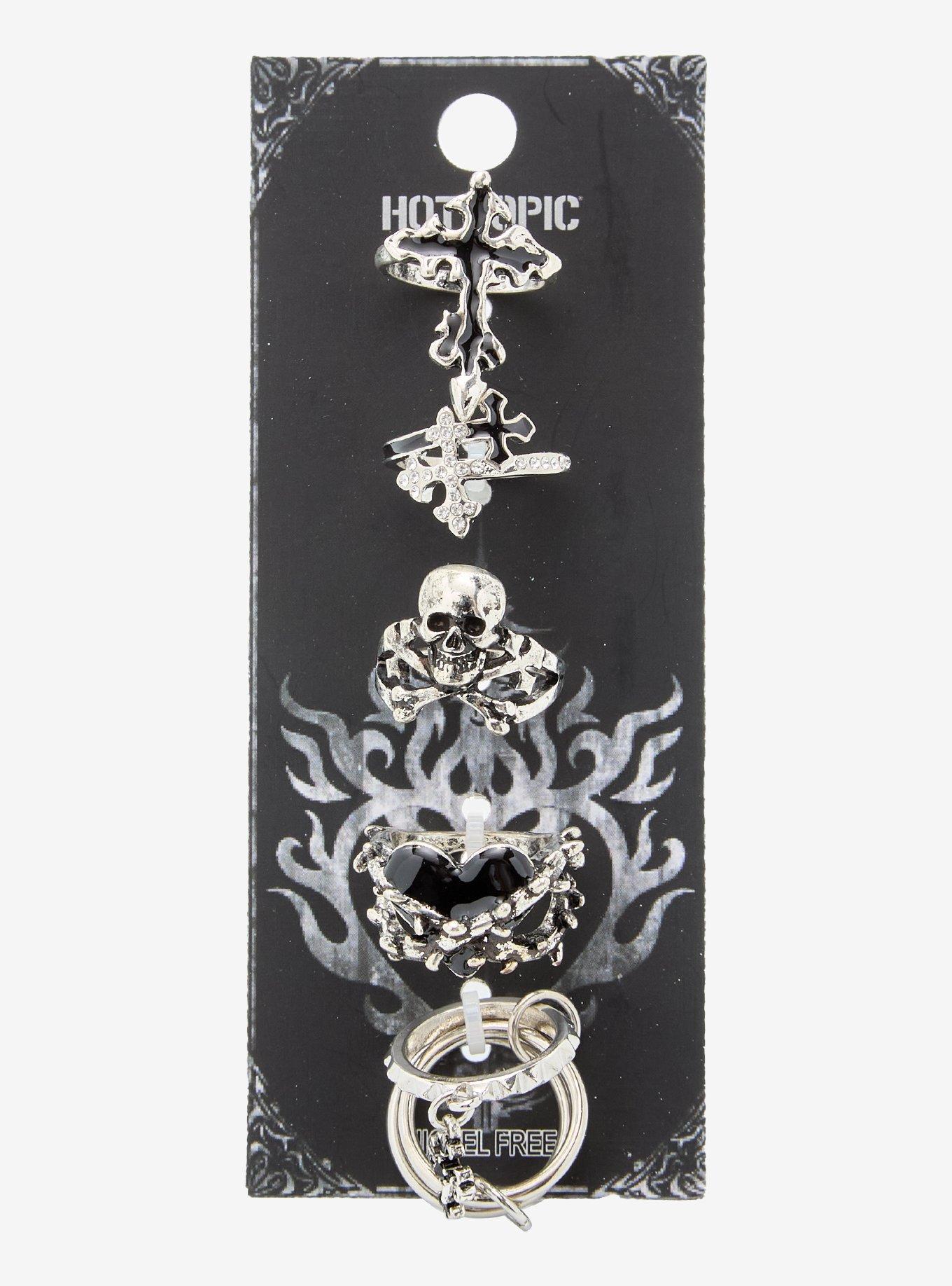Cross Skull Heart Ring Set, , hi-res