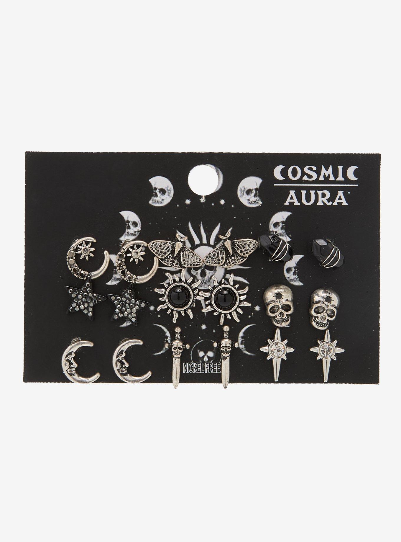 Cosmic Aura Skull Moth Stud Earring Set, , hi-res
