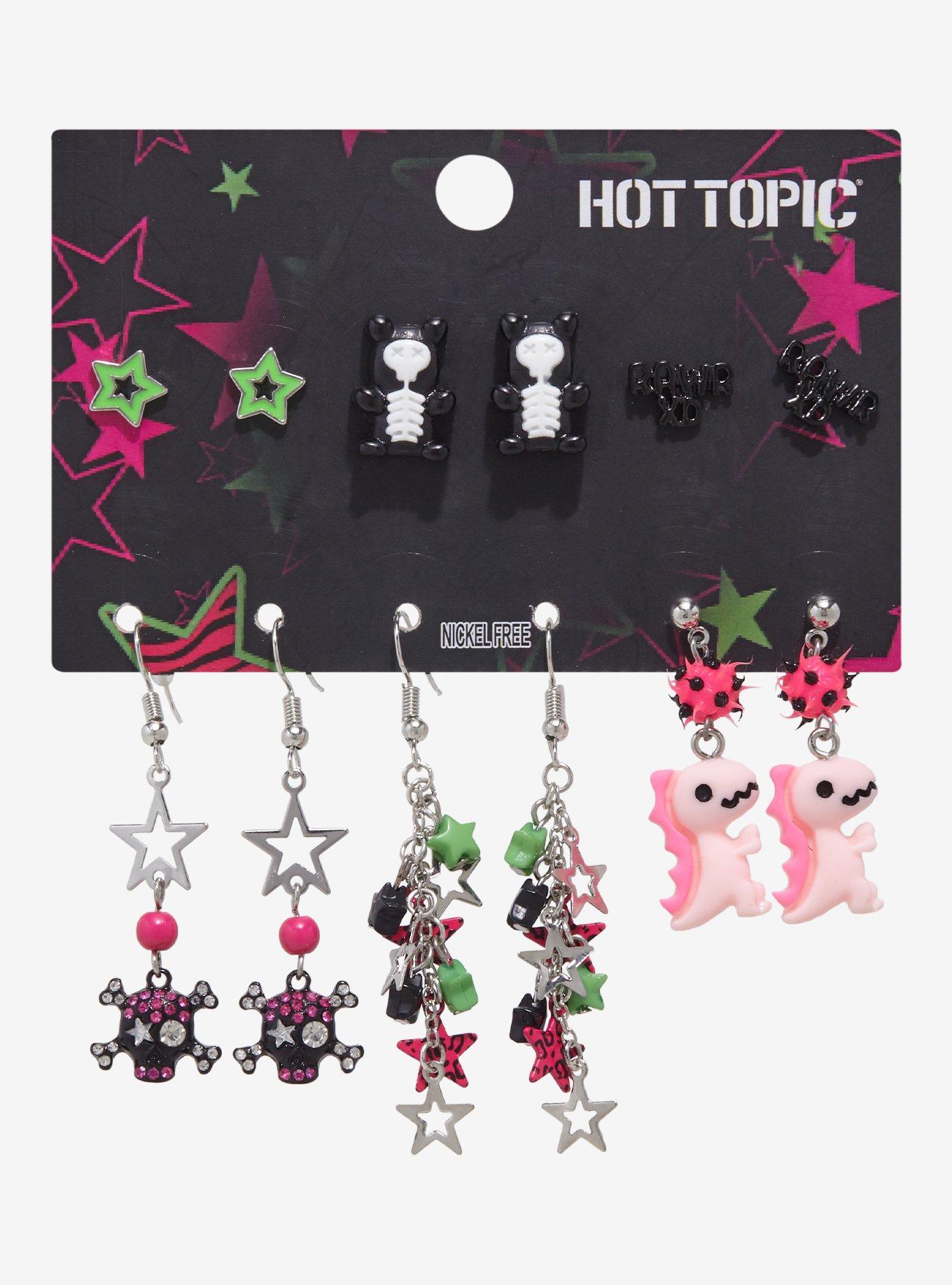 Pink & Green Dinosaur Star Earring Set, , hi-res