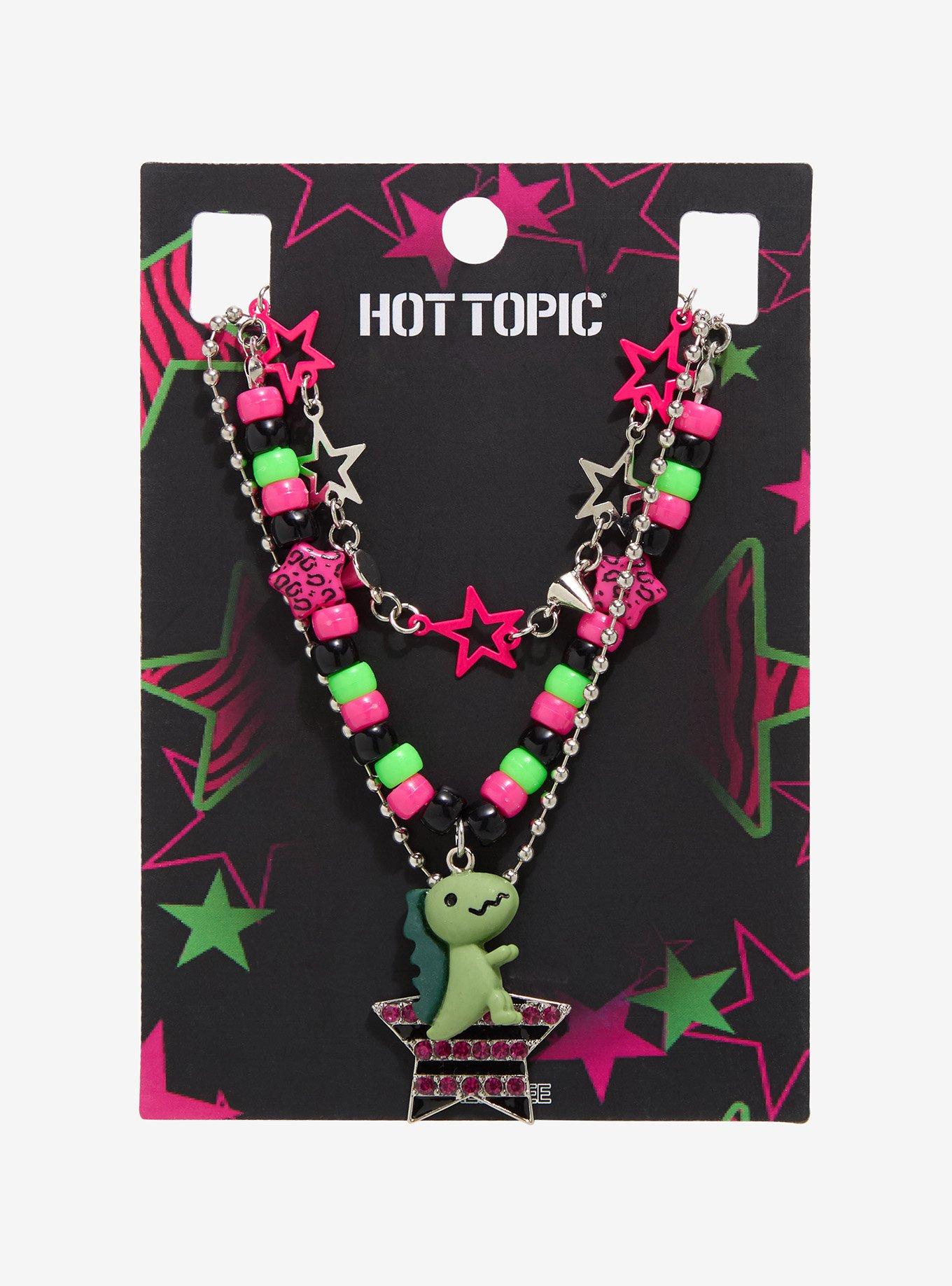 Pink & Green Dinosaur Star Necklace Set, , hi-res