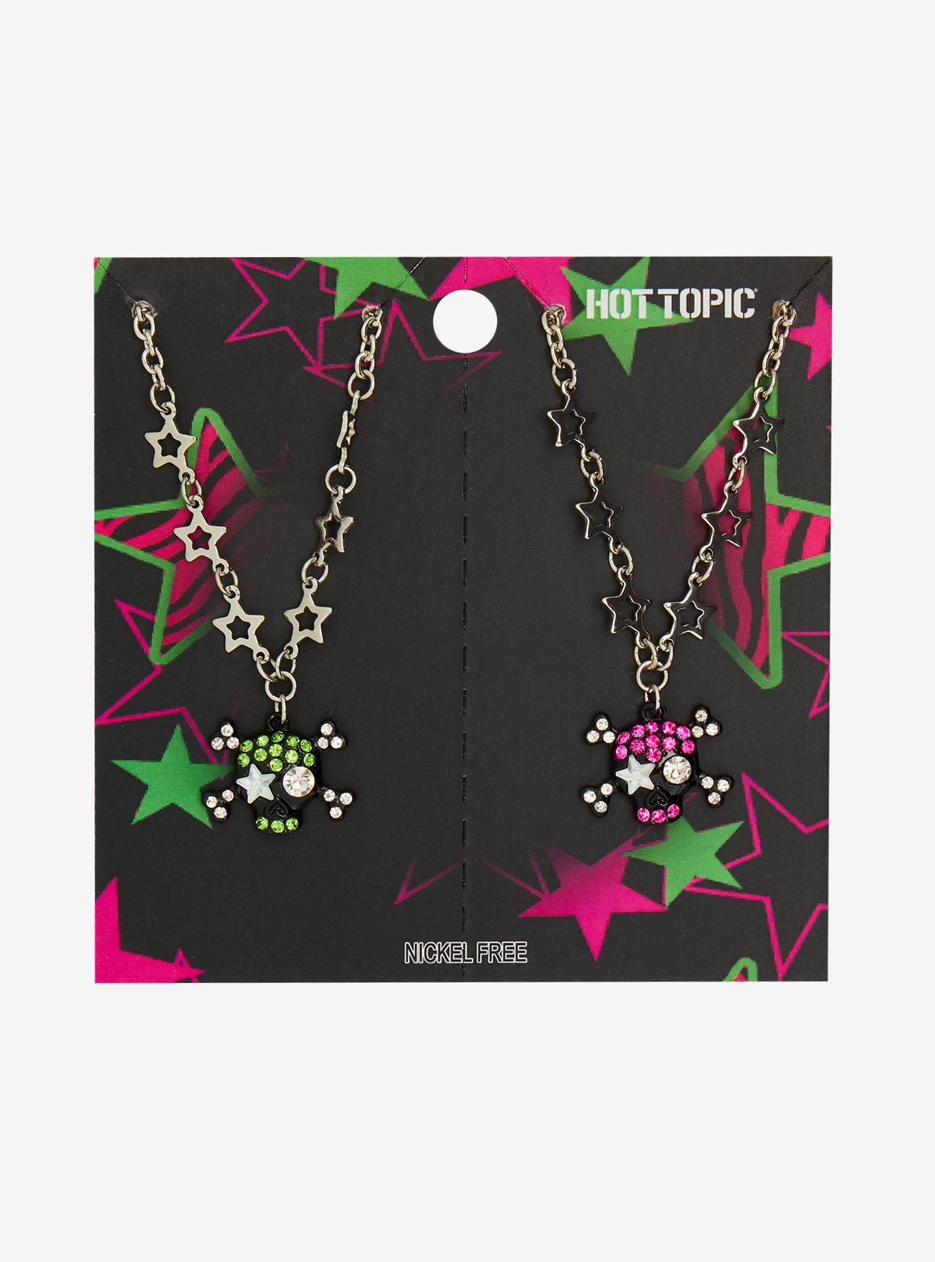 Pink & Green Bling Skull & Crossbones Best Friend Necklace Set, , hi-res