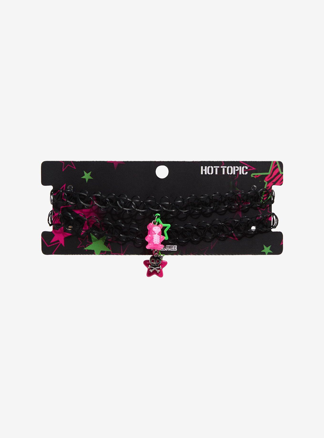 Pink & Green Star Skull Bear Tattoo Choker Set, , hi-res