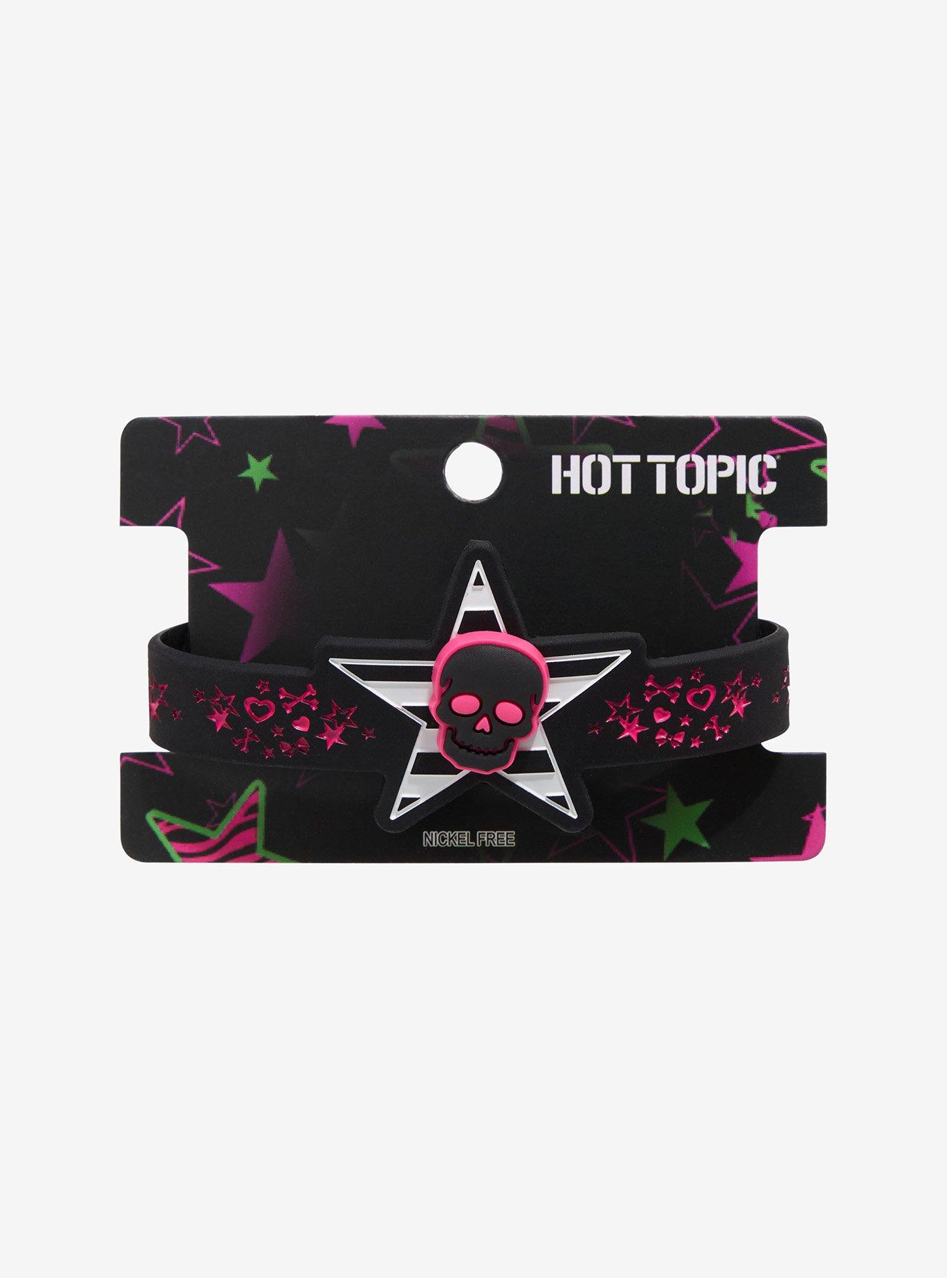Pink Skull Star Rubber Bracelet, , hi-res