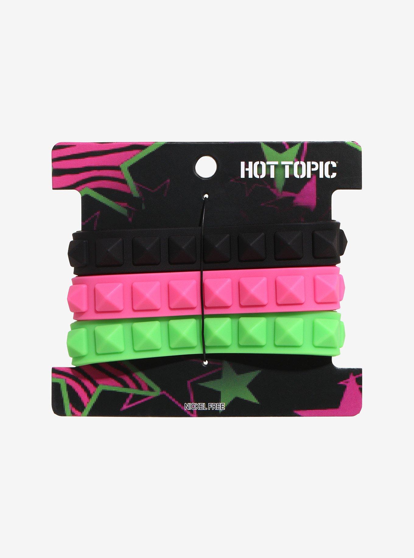Black & Neon Spike Rubber Bracelet Set, , hi-res
