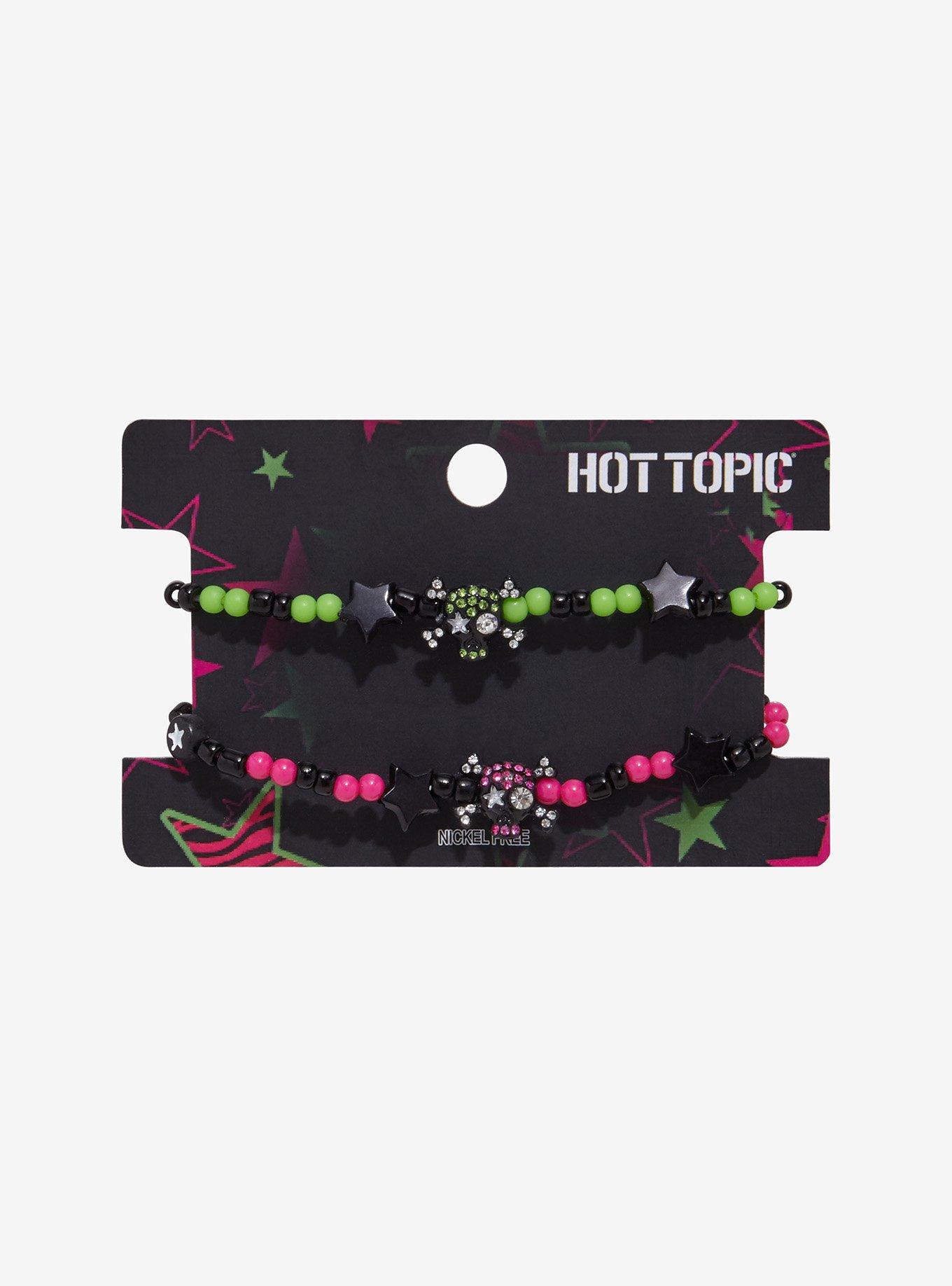 Neon Pink & Green Skull Best Friend Bead Bracelet Set, , hi-res