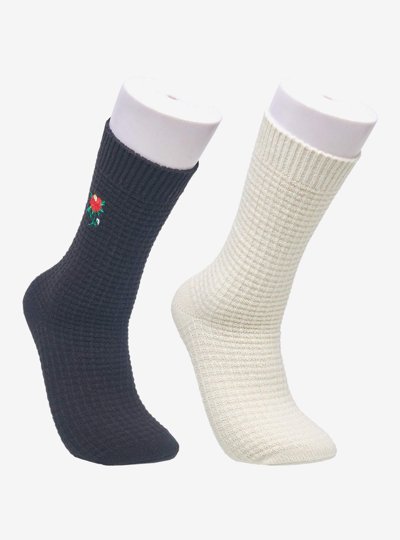 Ed Hardy Ladies SS Embroidered Rose Waffle Slouchy 2-Pack Socks, , hi-res