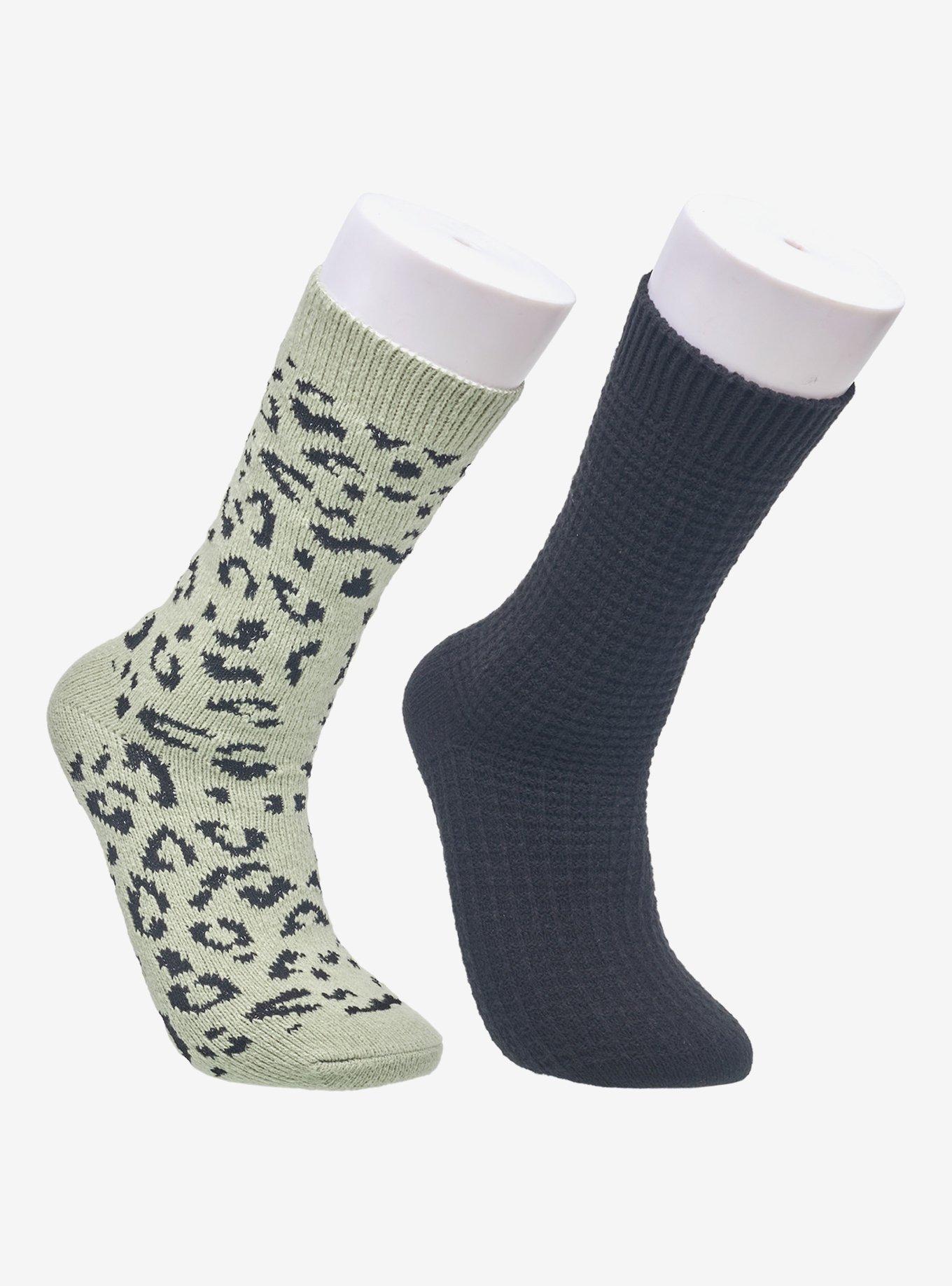 Ed Hardy Ladies SS Leopard Waffle Mid Calf Slouchy 2-Pack Socks, , hi-res