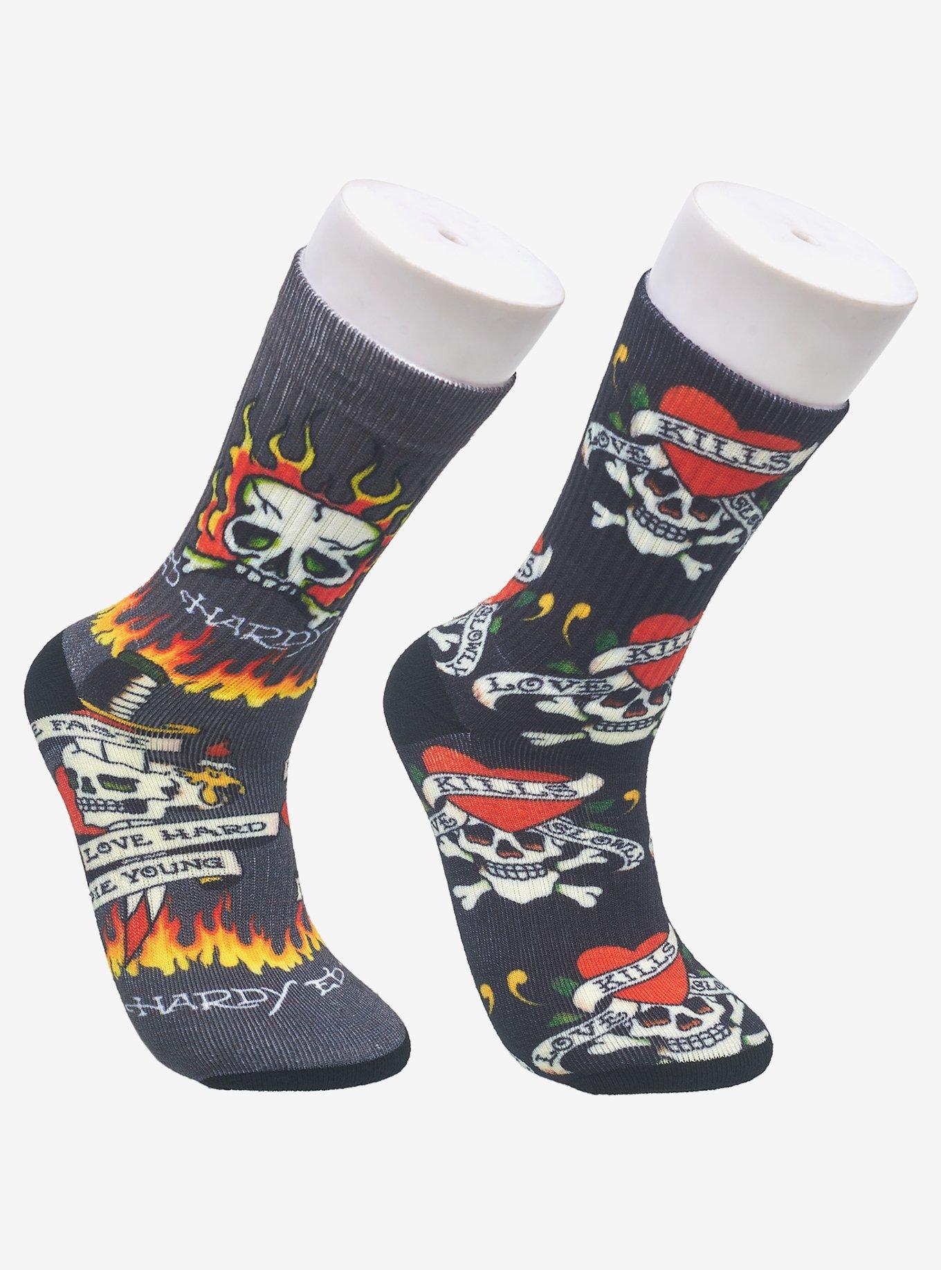 Ed Hardy Skull 360 Printed Crew 2-Pack Men's Socks, , hi-res