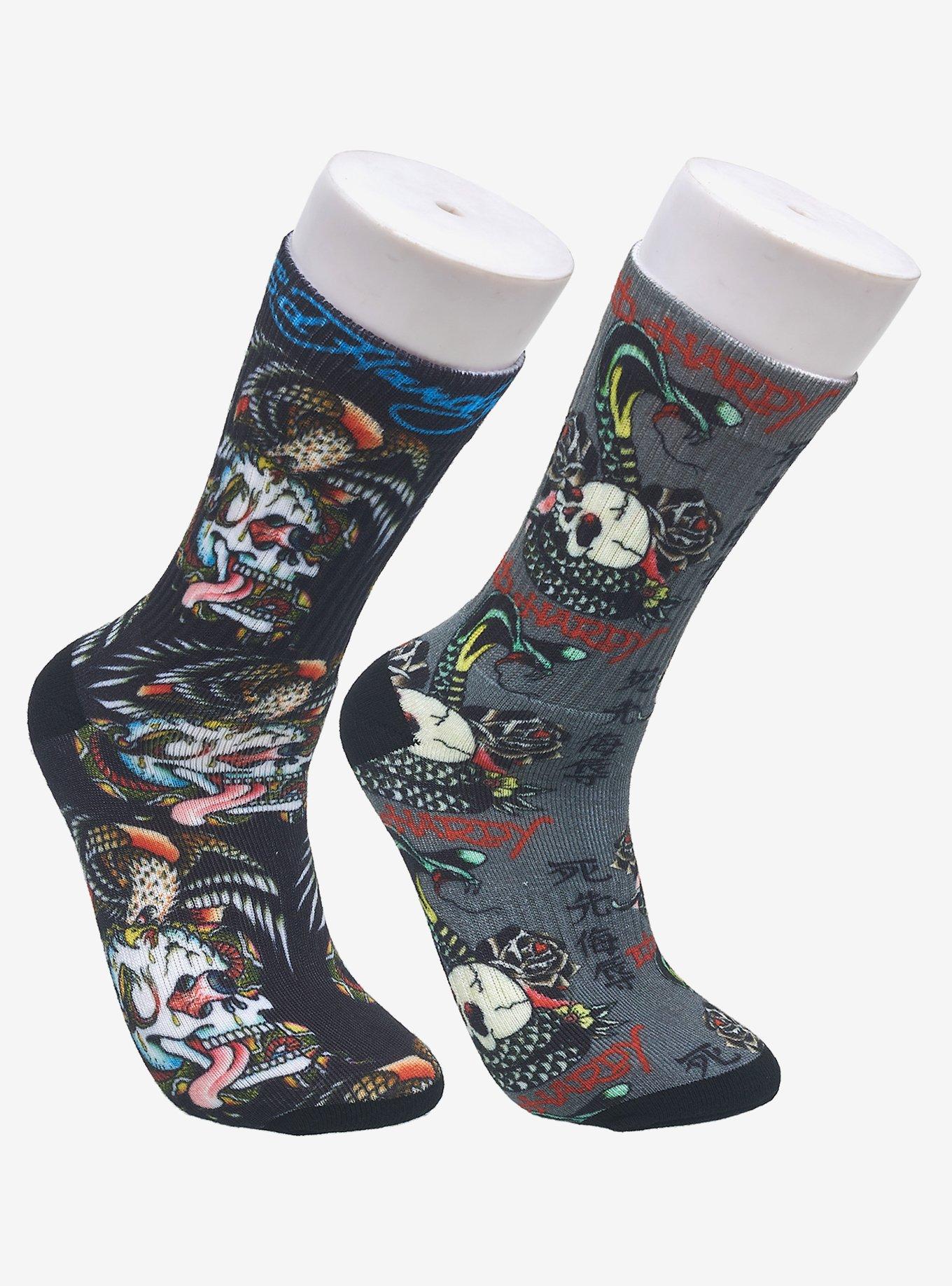 Ed Hardy Skull Eagle 360 Printed Crew 2-Pack Men's Socks ­, , hi-res