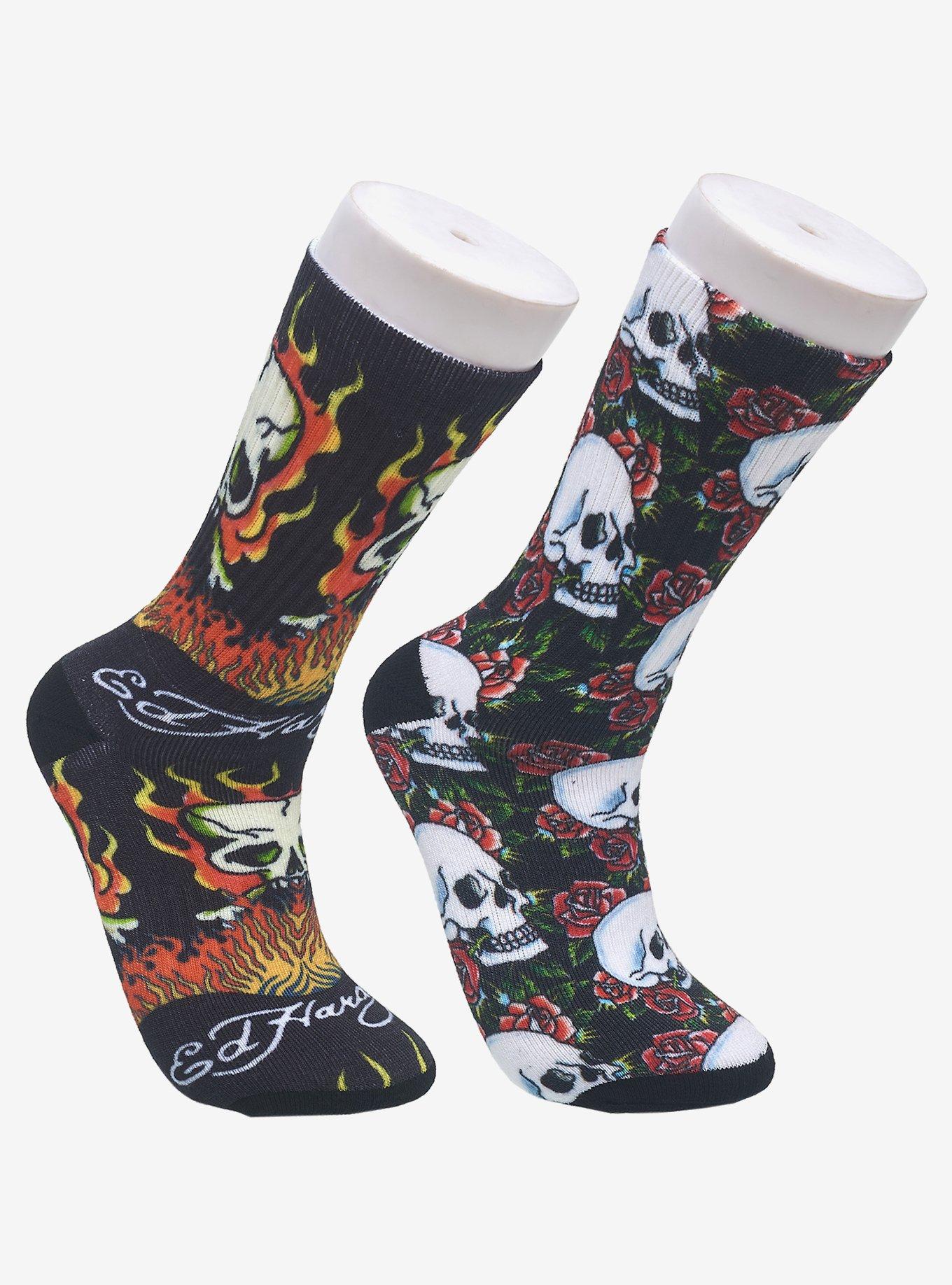 Ed Hardy Digital Print Skulls Crew 2-Pack Men's Socks, , hi-res