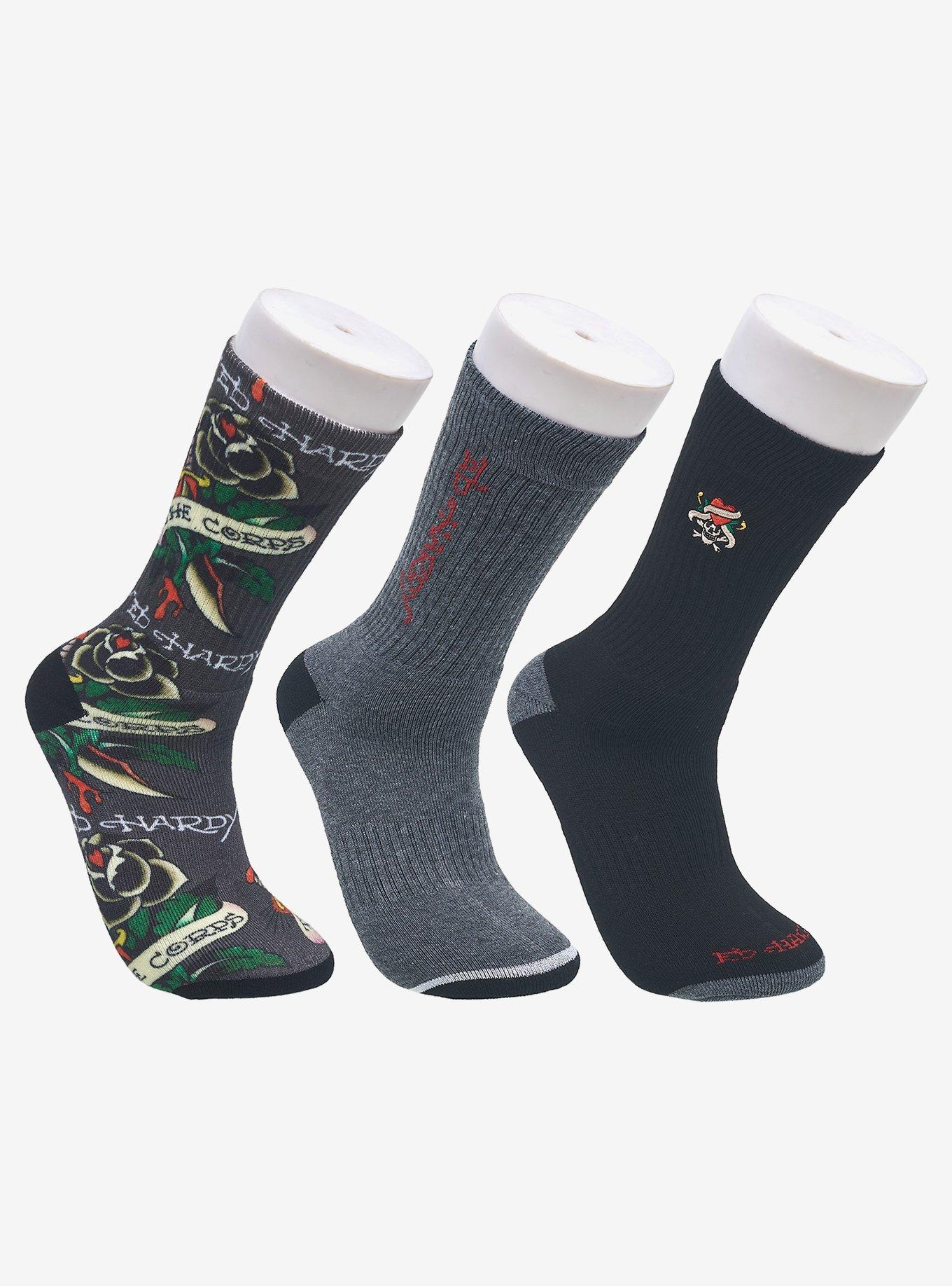 Ed Hardy Rose Skull 360 Printed Solid & Embroidered 3-Pack Men's Socks, , hi-res