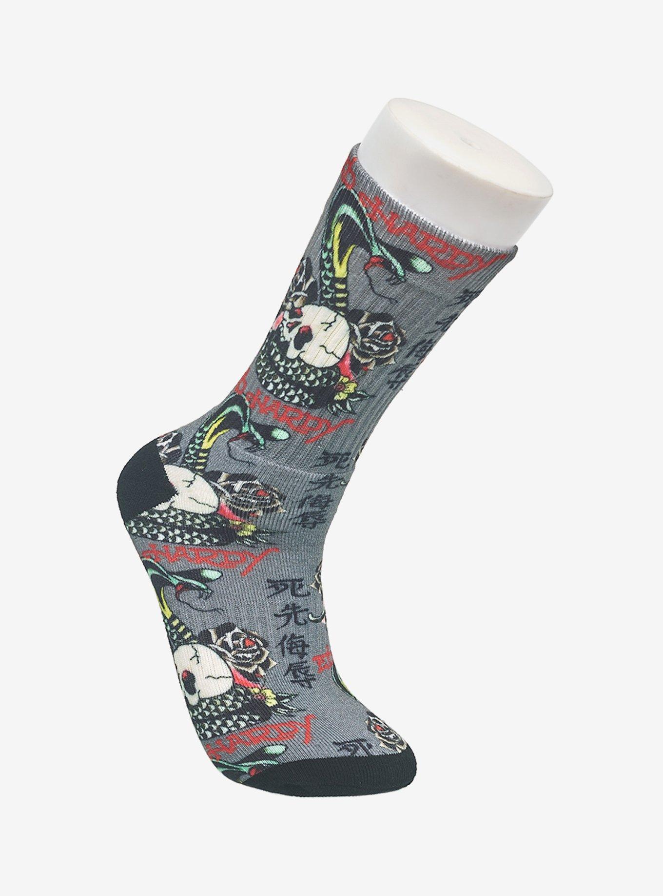 Ed Hardy Snake Skull 360 Printed Crew Men's Socks, , hi-res