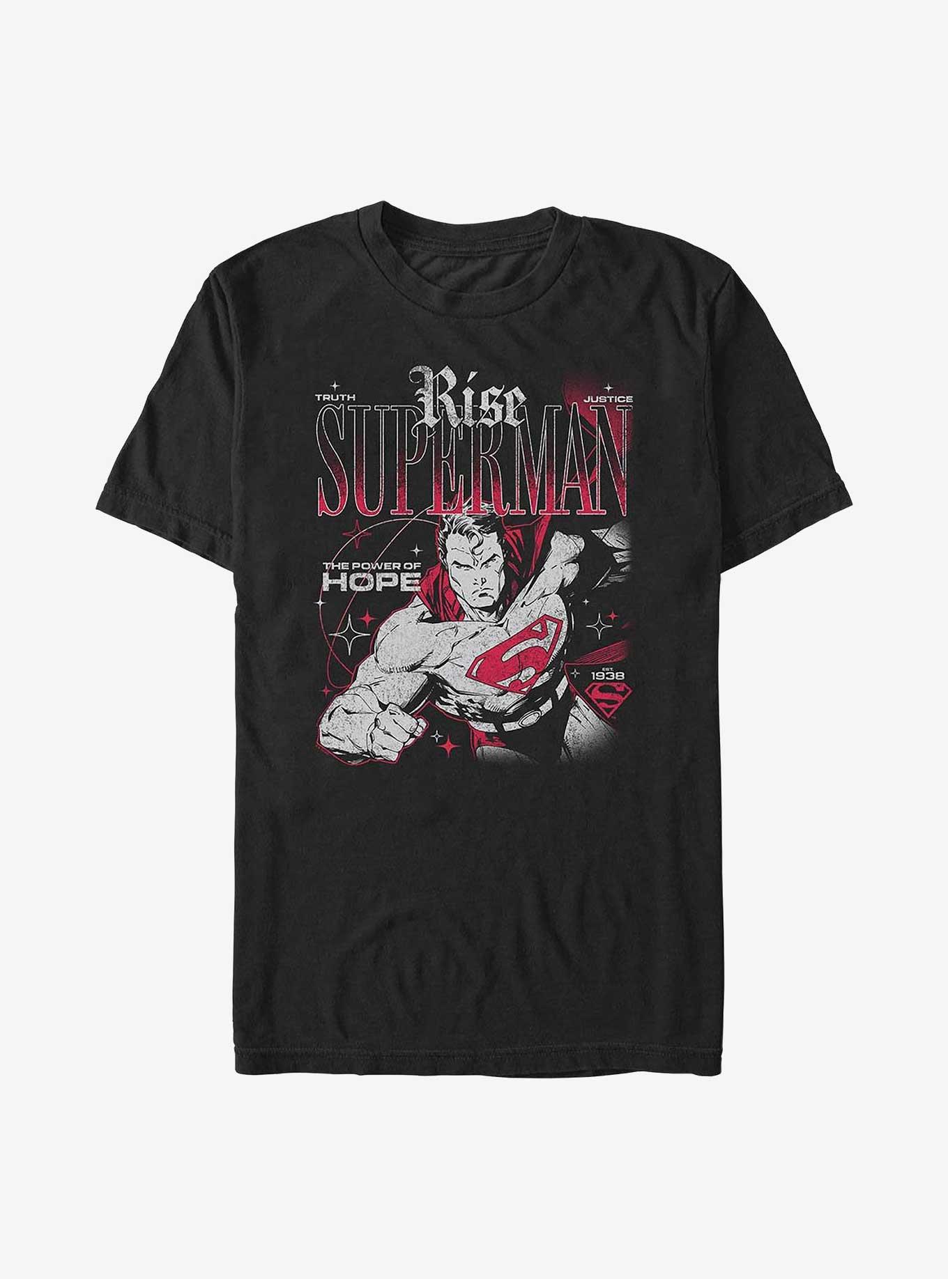 DC Superman Rise Truth Justice Hope Big & Tall T-Shirt Hot Topic Web Exclusive, BLACK, hi-res