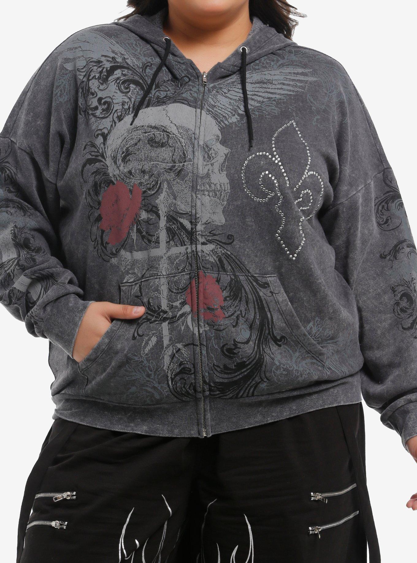 Skull Wing & Cross Girls Hoodie Plus Size, , hi-res