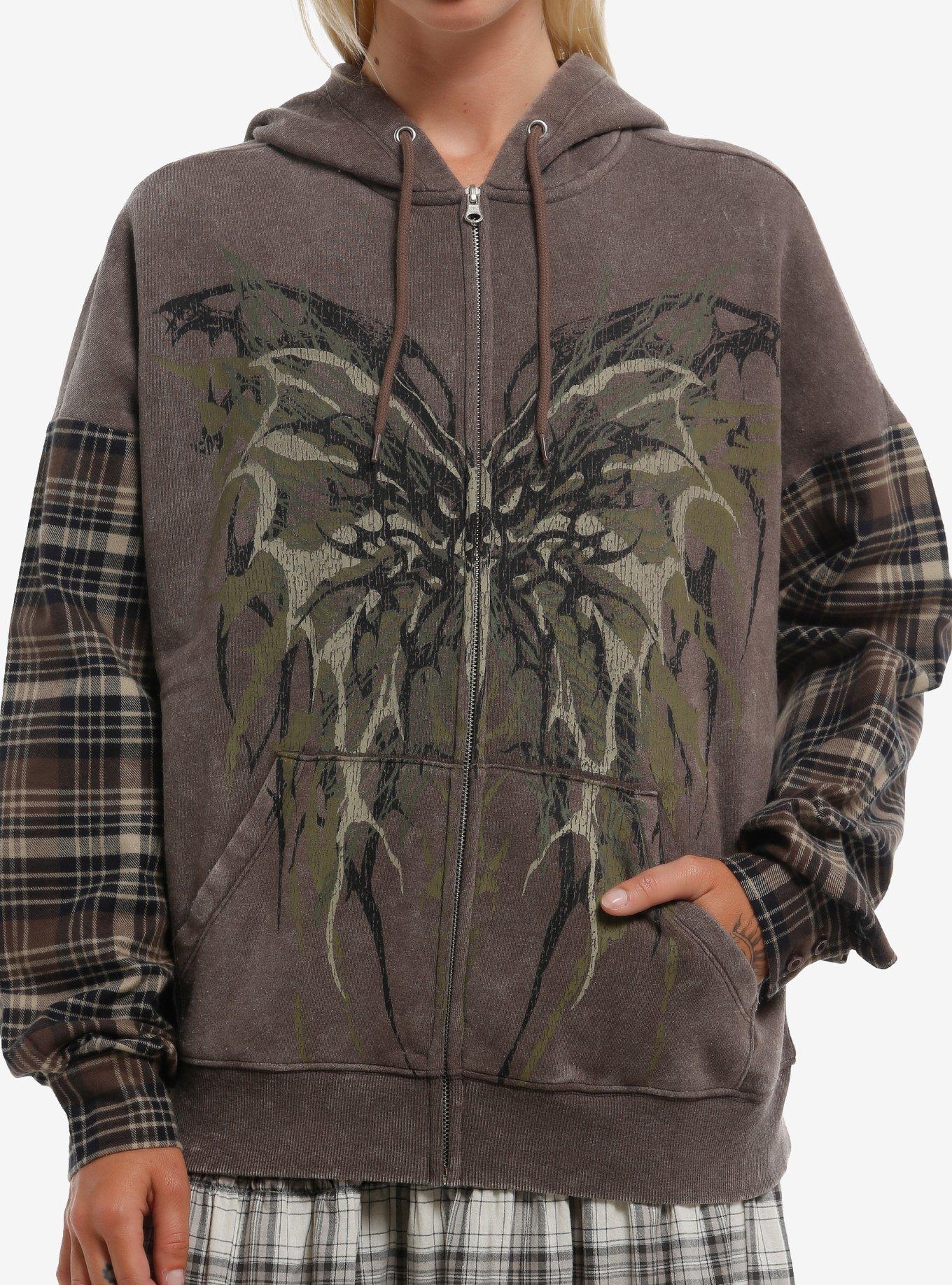 Thorn & Fable Grunge Butterfly Plaid Girls Hoodie, , hi-res