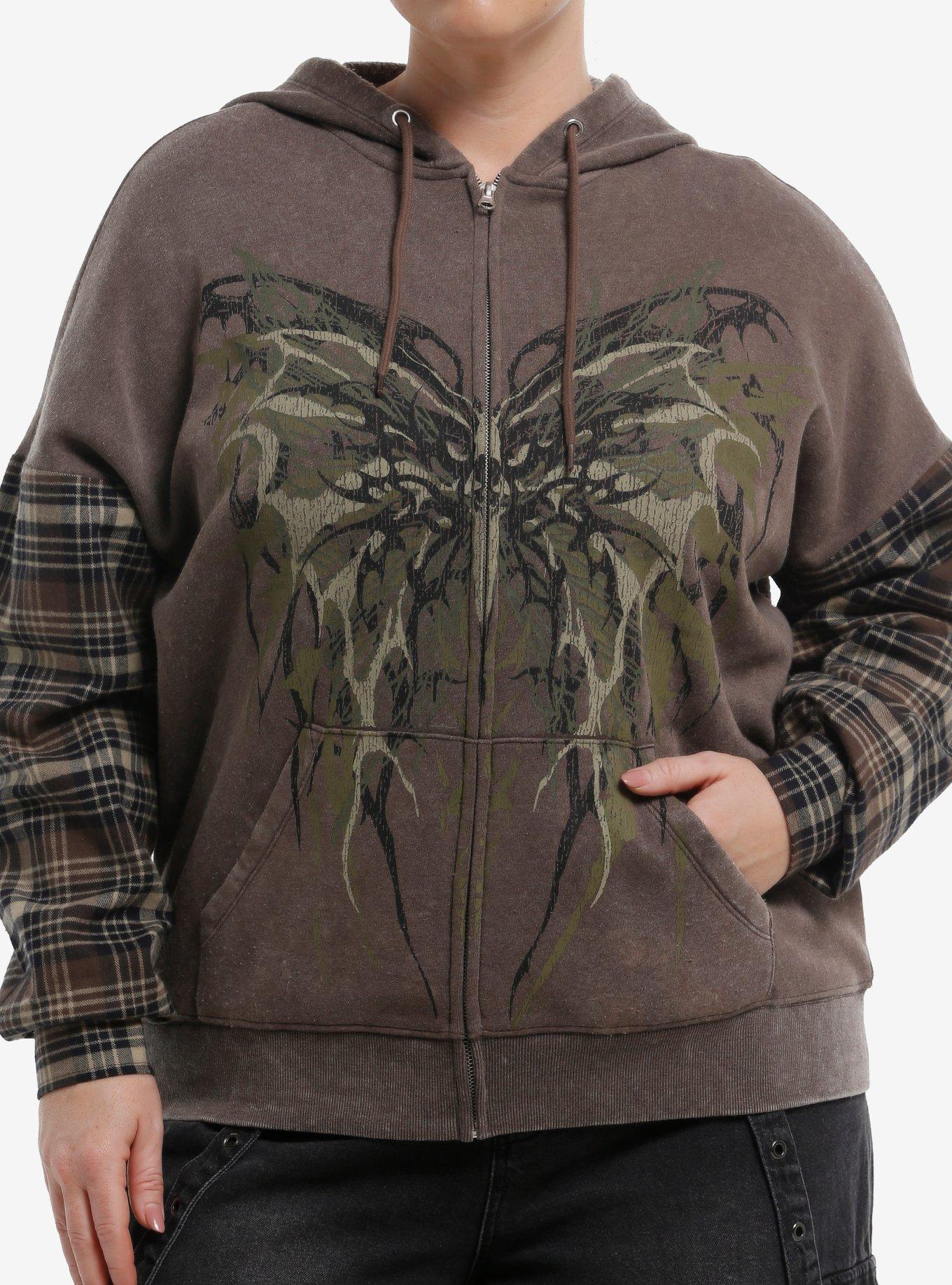 Thorn & Fable Grunge Butterfly Plaid Girls Hoodie Plus Size, , hi-res