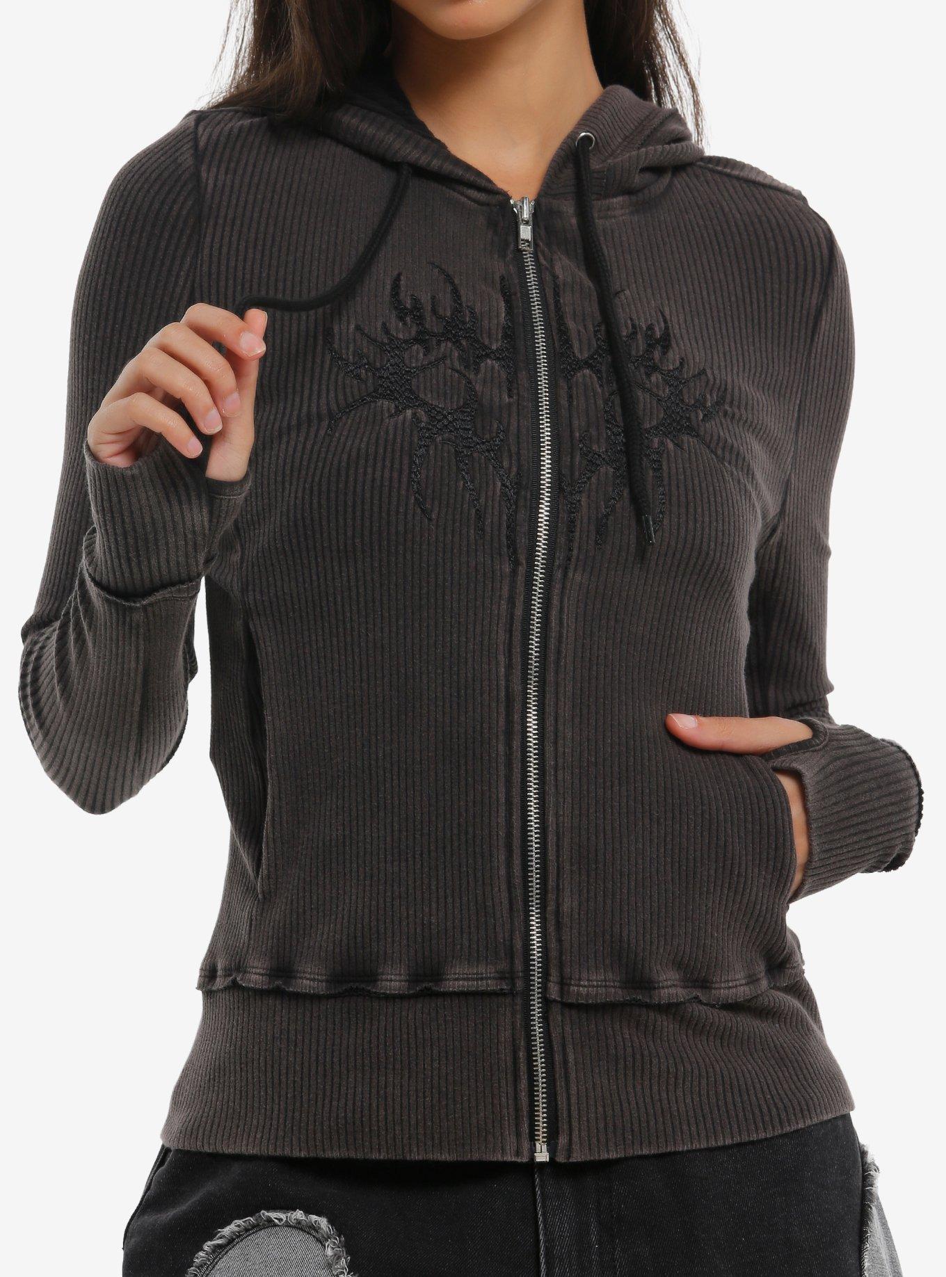 Social Collision Heart Cyber Sigil Ribbed Girls Fitted Hoodie