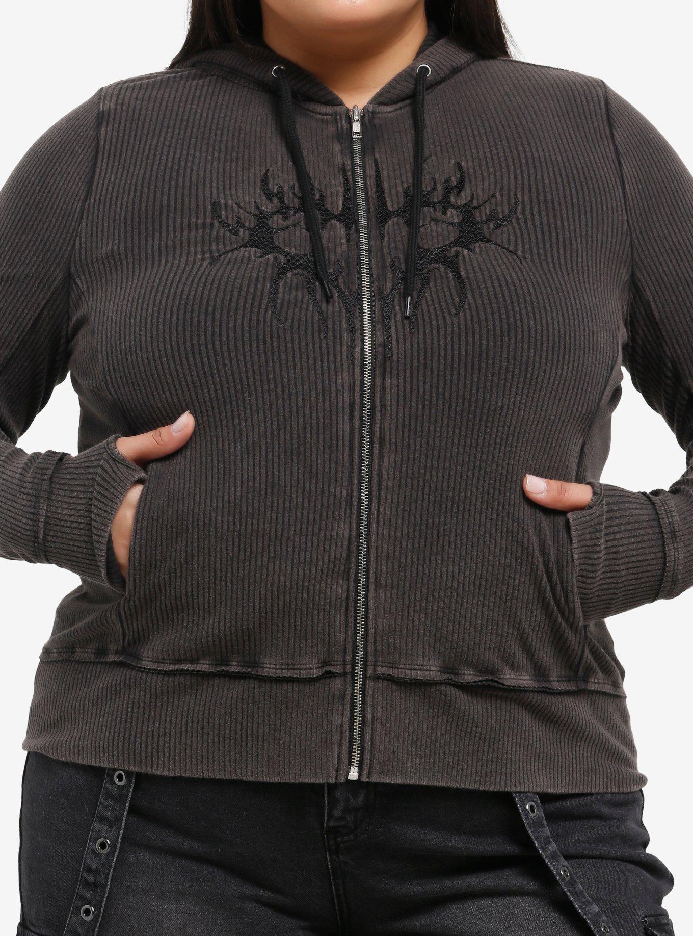 Social Collision Heart Cyber Sigil Ribbed Girls Fitted Hoodie Plus Size, , hi-res