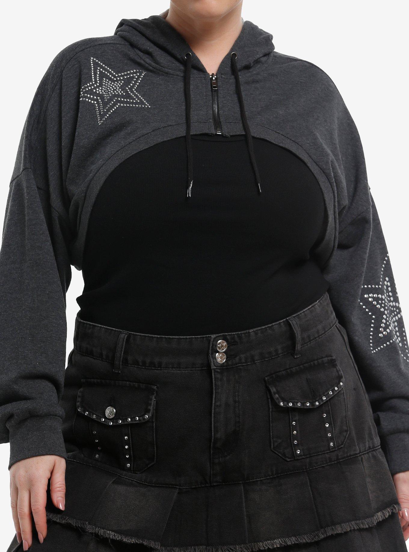 Social Collision Studded Star Girls Crop Hoodie Plus Size, , hi-res