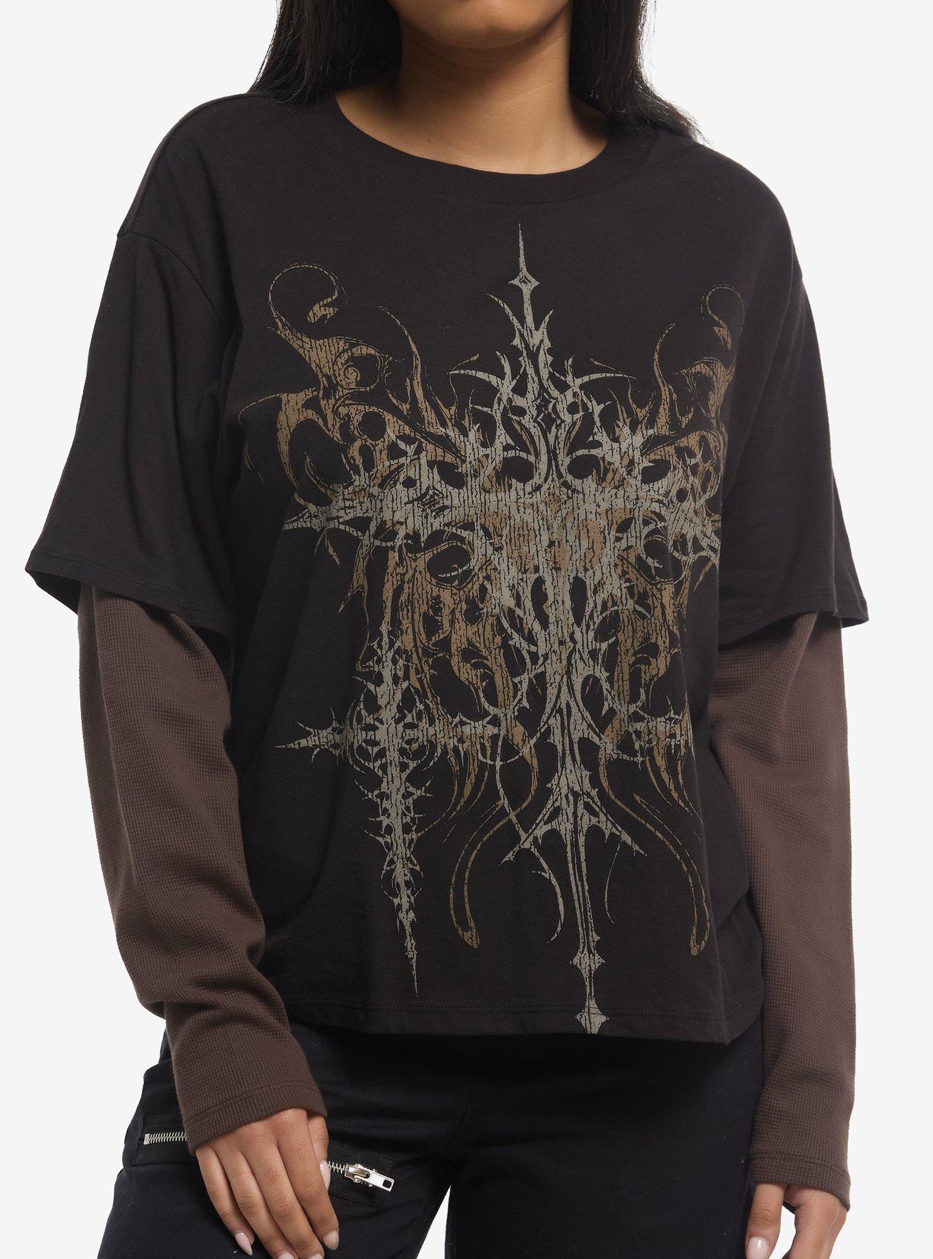 Thorn & Fable Butterfly Cross Girls Long-Sleeve Twofer, , hi-res